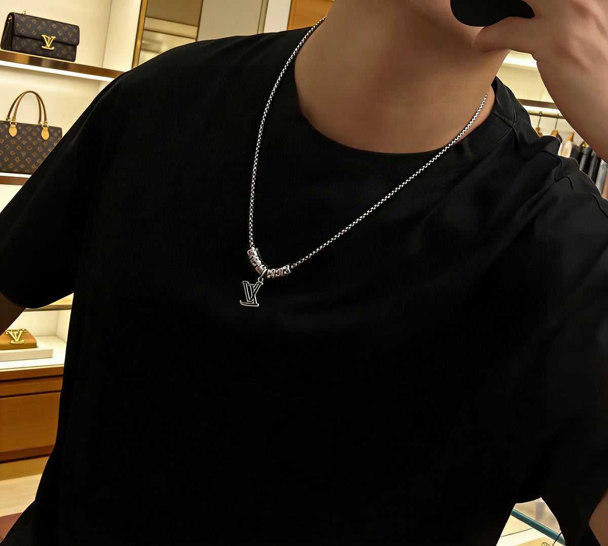 Martin Graham pendant necklace in polished metal-tone – front product view