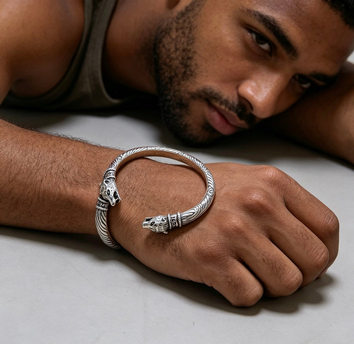 Martin Graham bangle in polished metal-tone – detail view