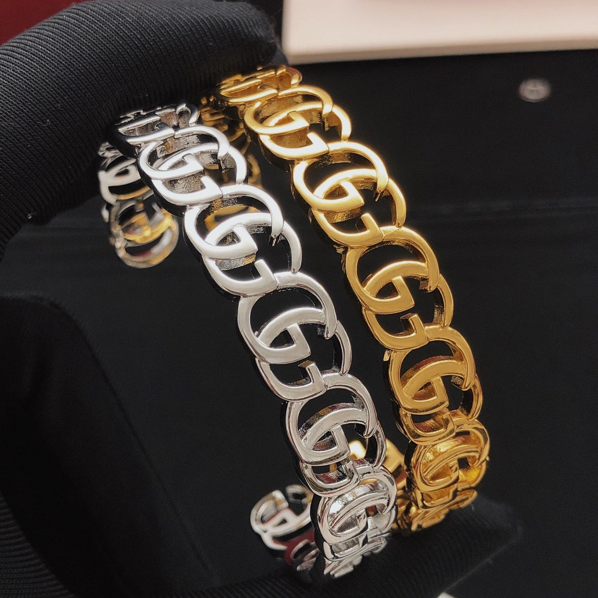 Martin Graham bangle in polished metal-tone – styled product view