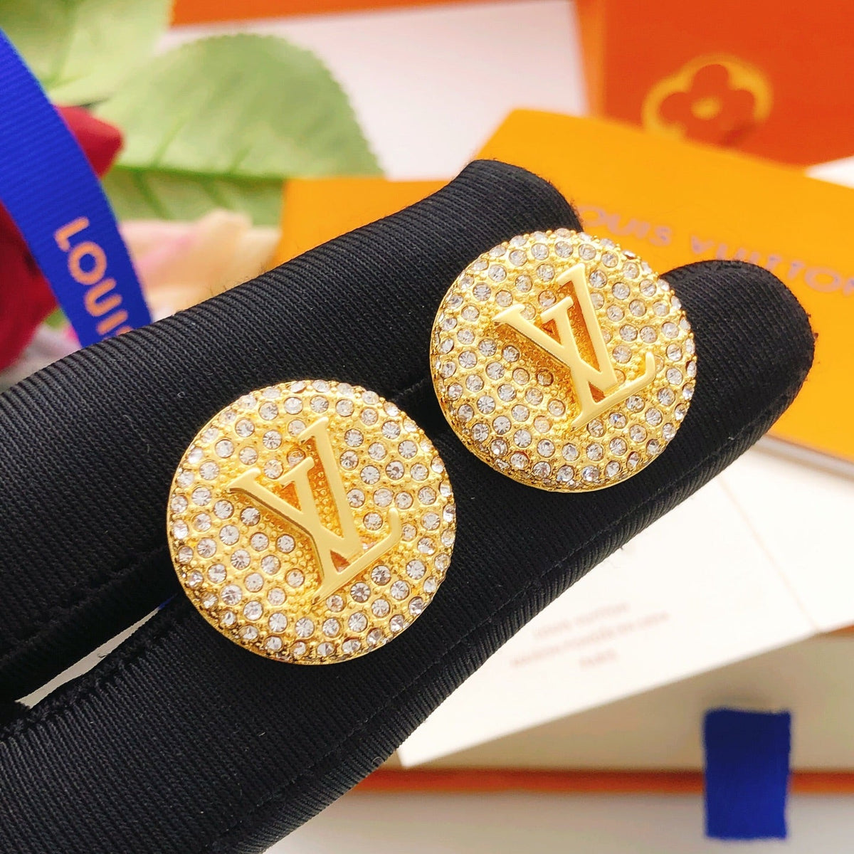 Martin Graham stud earrings in polished metal-tone – front product view