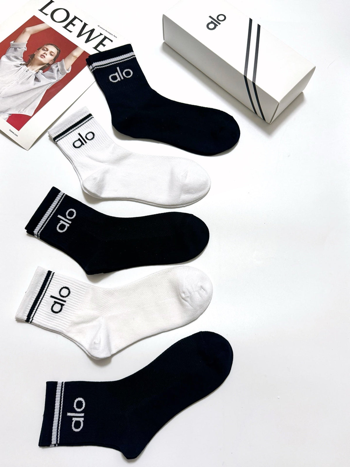 Alo Cotton Classic Letter Branding Crew Socks - 5-Pair Set