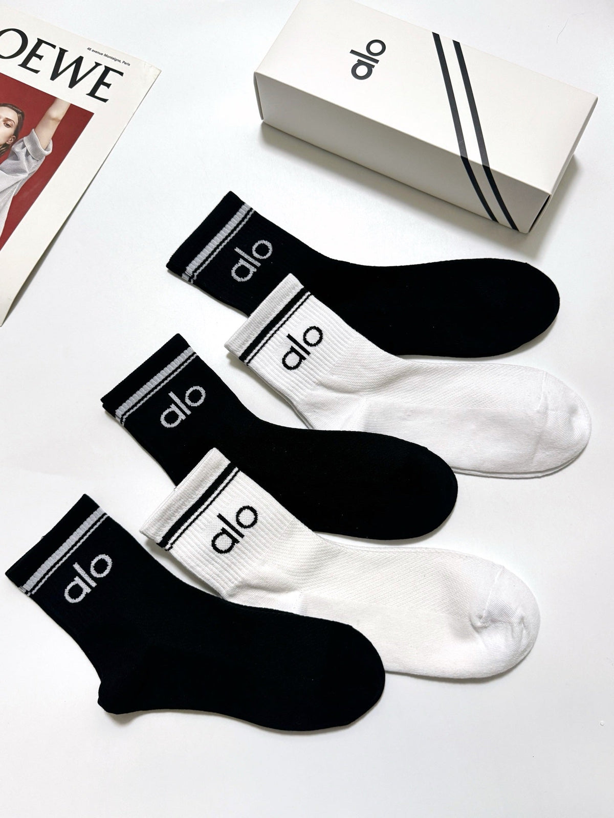 Alo Cotton Classic Letter Branding Crew Socks - 5-Pair Set