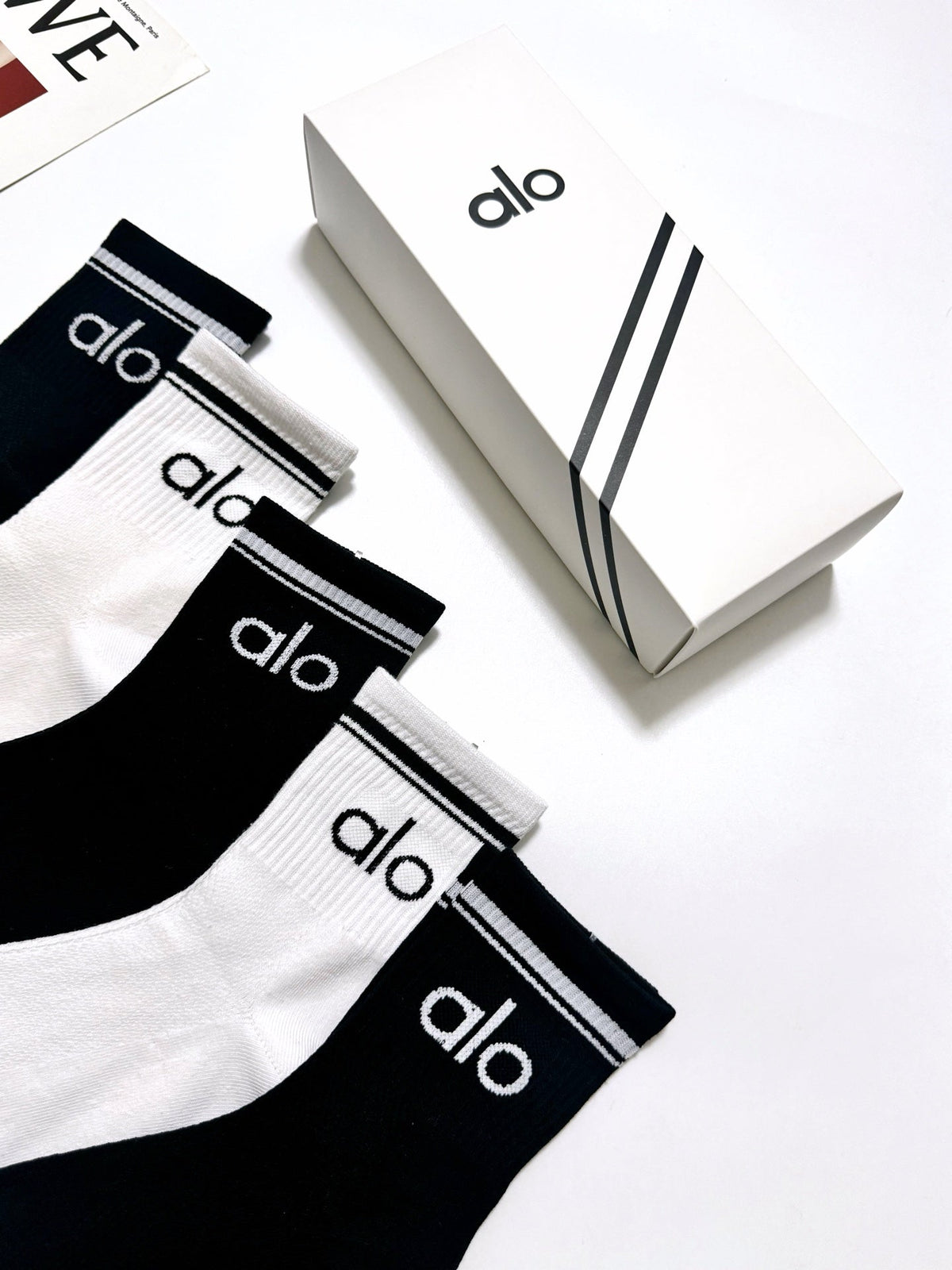 Alo Cotton Classic Letter Branding Crew Socks - 5-Pair Set