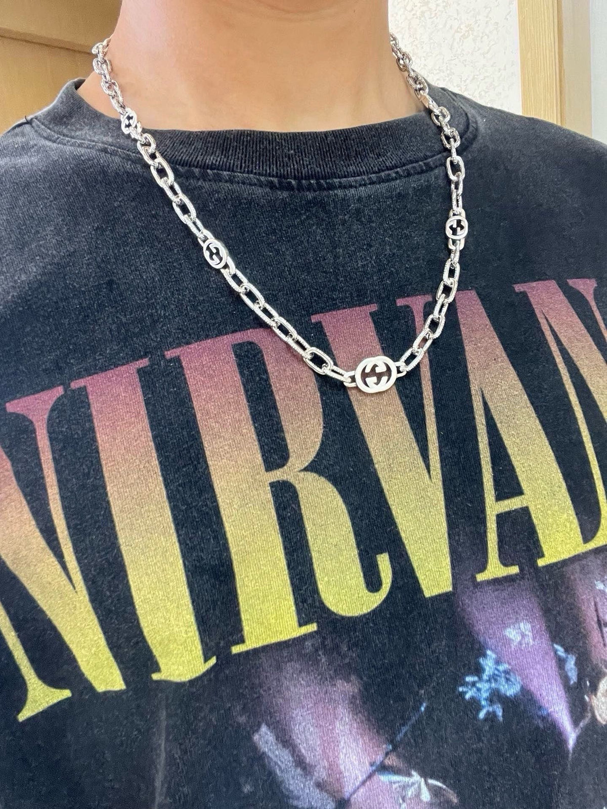 Martin Graham pendant necklace in polished metal-tone – detail view