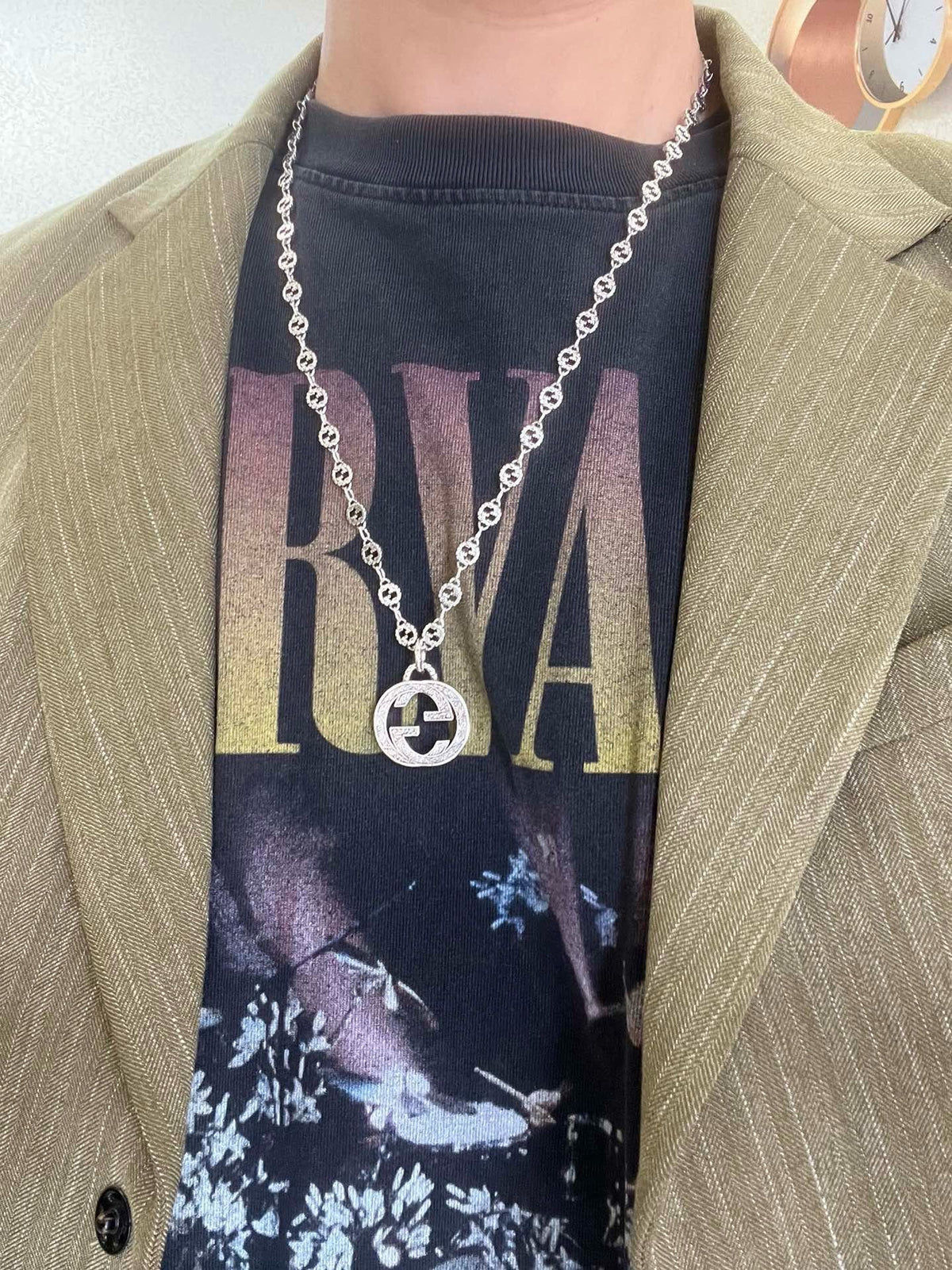 Martin Graham pendant necklace in polished metal-tone – styled product view