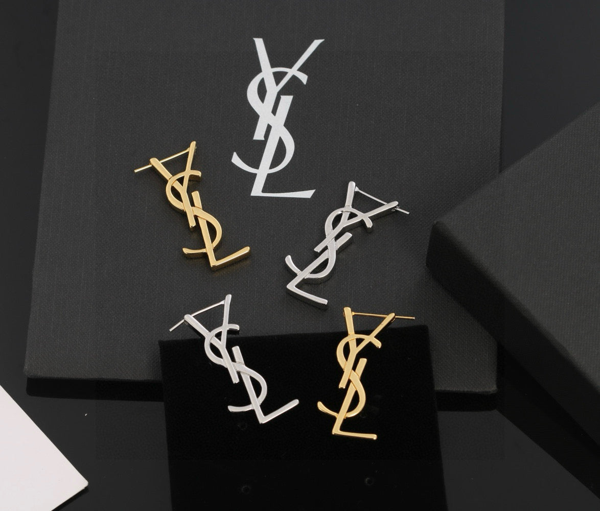 Martin Graham stud earrings in polished metal-tone – styled product view