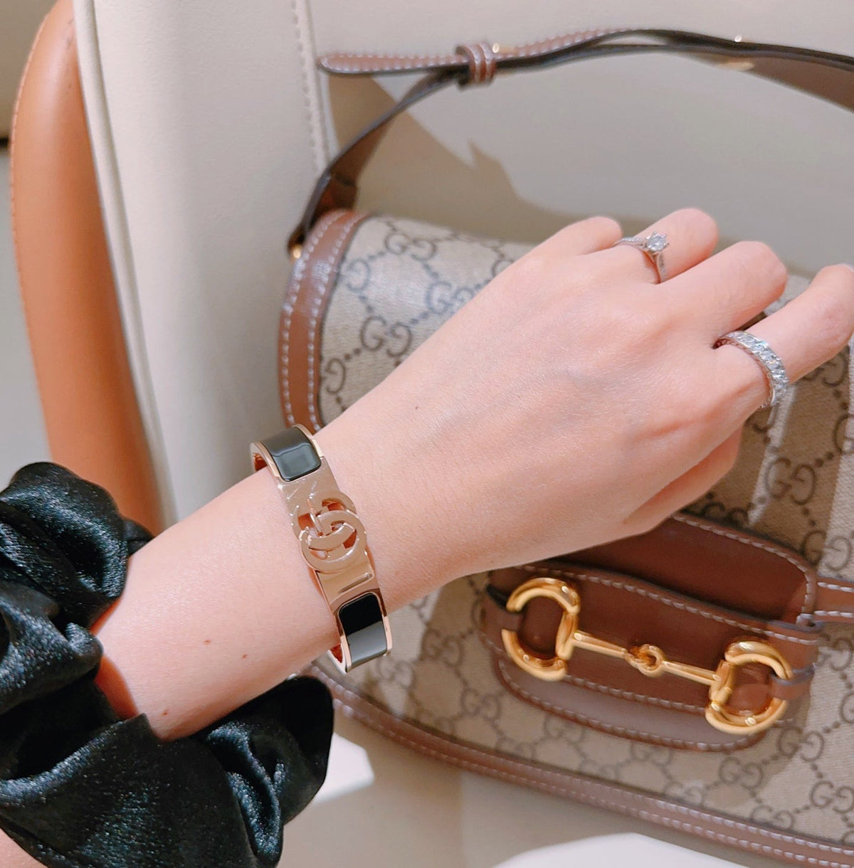 Martin Graham bangle in polished metal-tone – styled product view