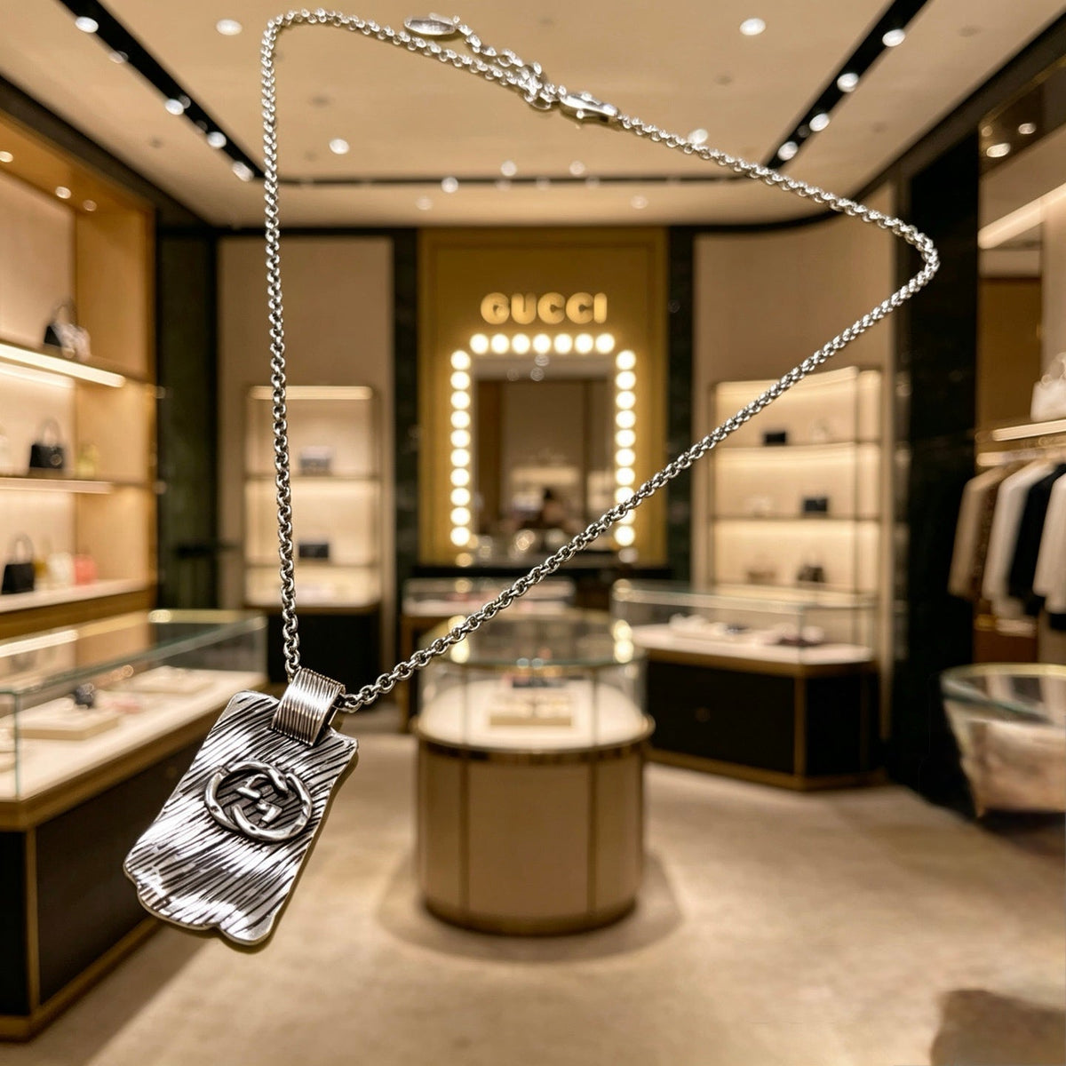 Martin Graham pendant necklace in polished metal-tone – side detail