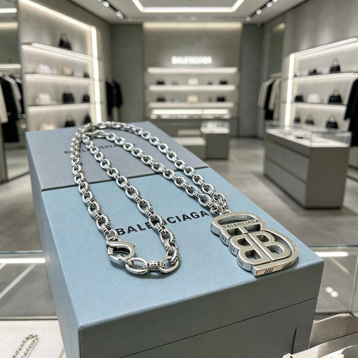 Martin Graham pendant necklace in polished metal-tone – front product view
