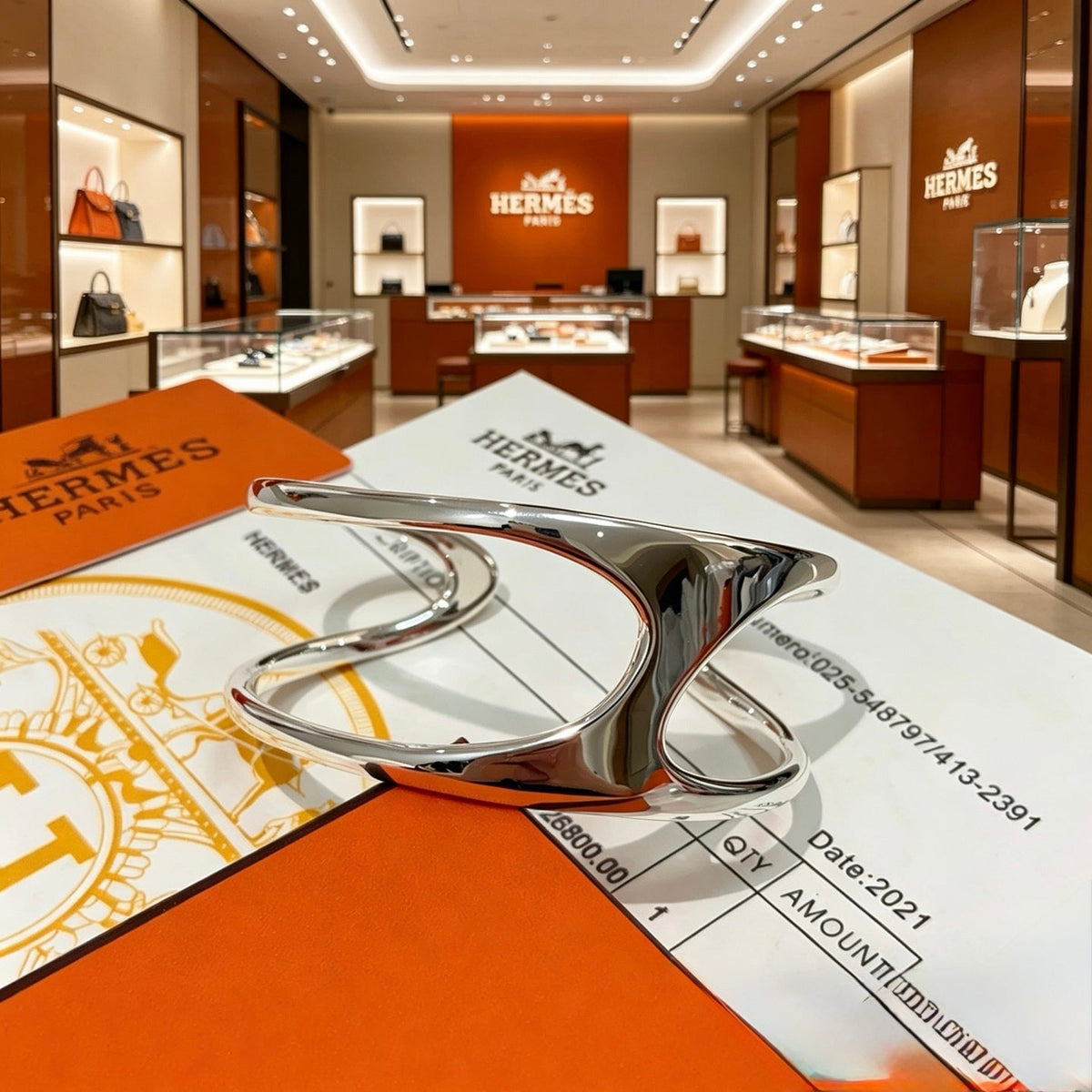 Martin Graham bangle in polished metal-tone – styled product view
