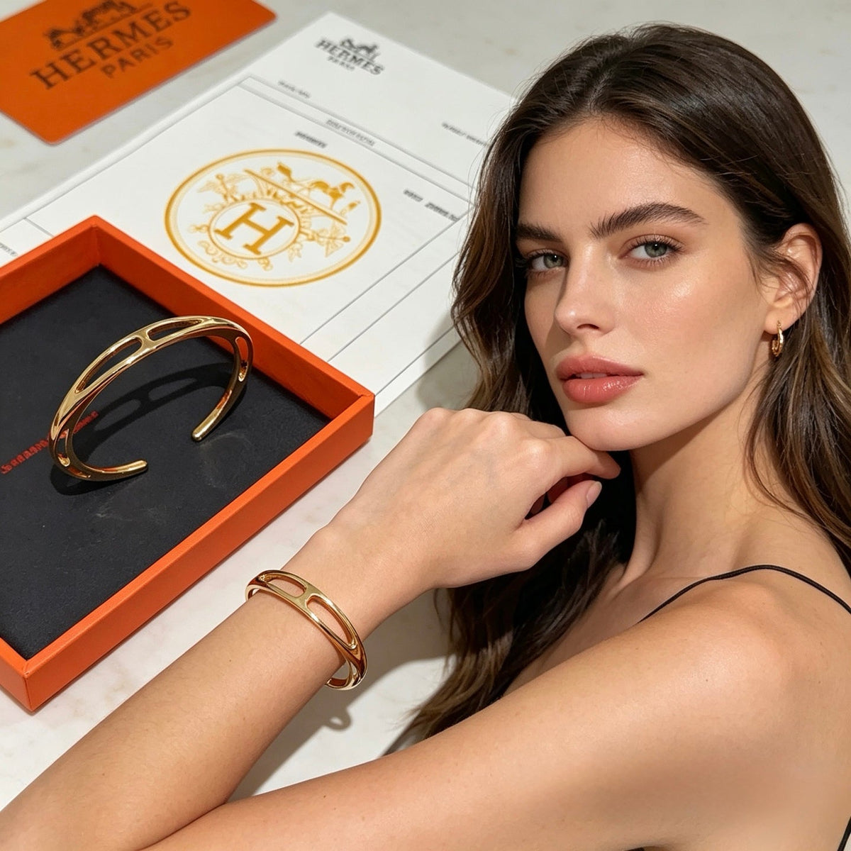 Martin Graham bangle in polished metal-tone – styled product view