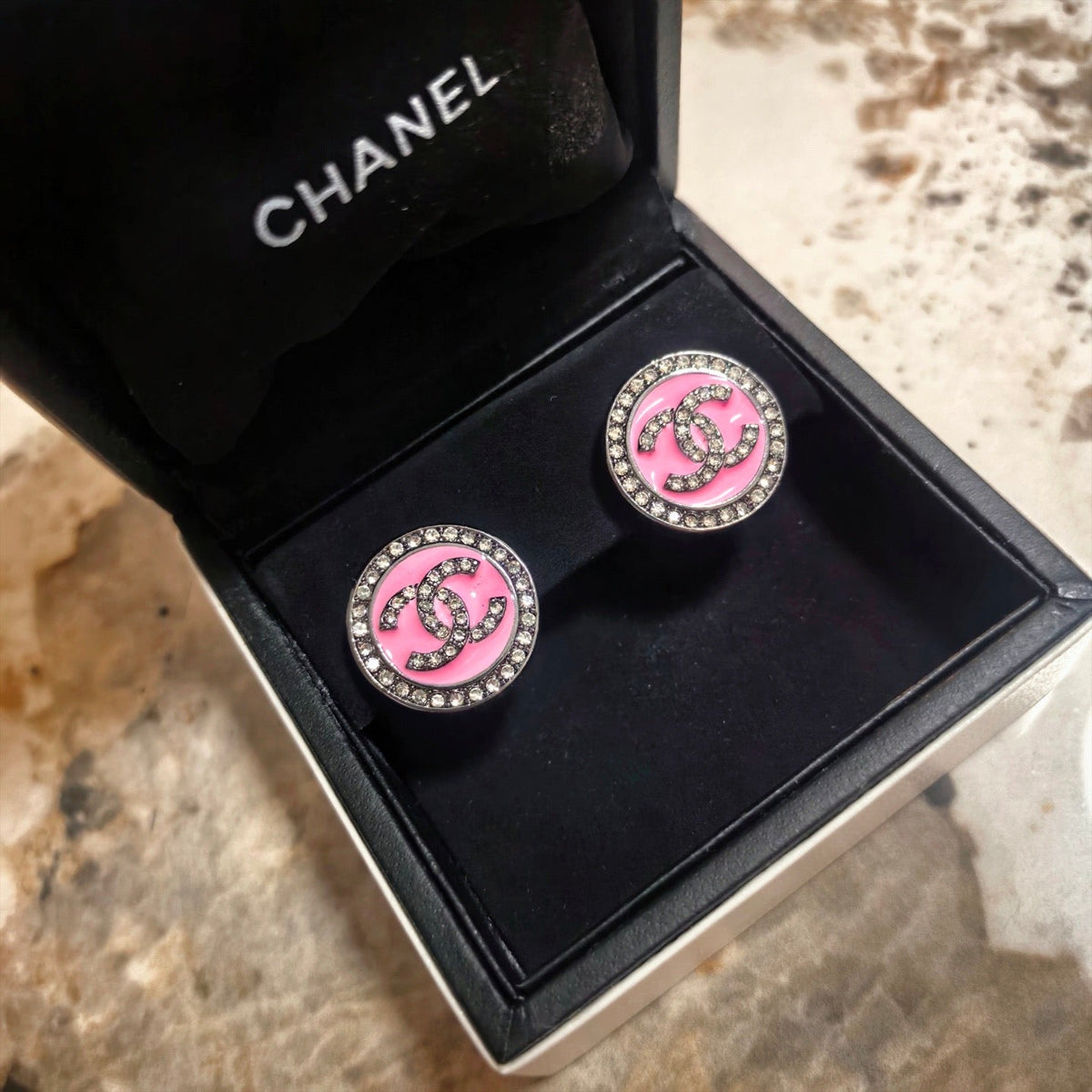 Martin Graham stud earrings in polished metal-tone – side detail
