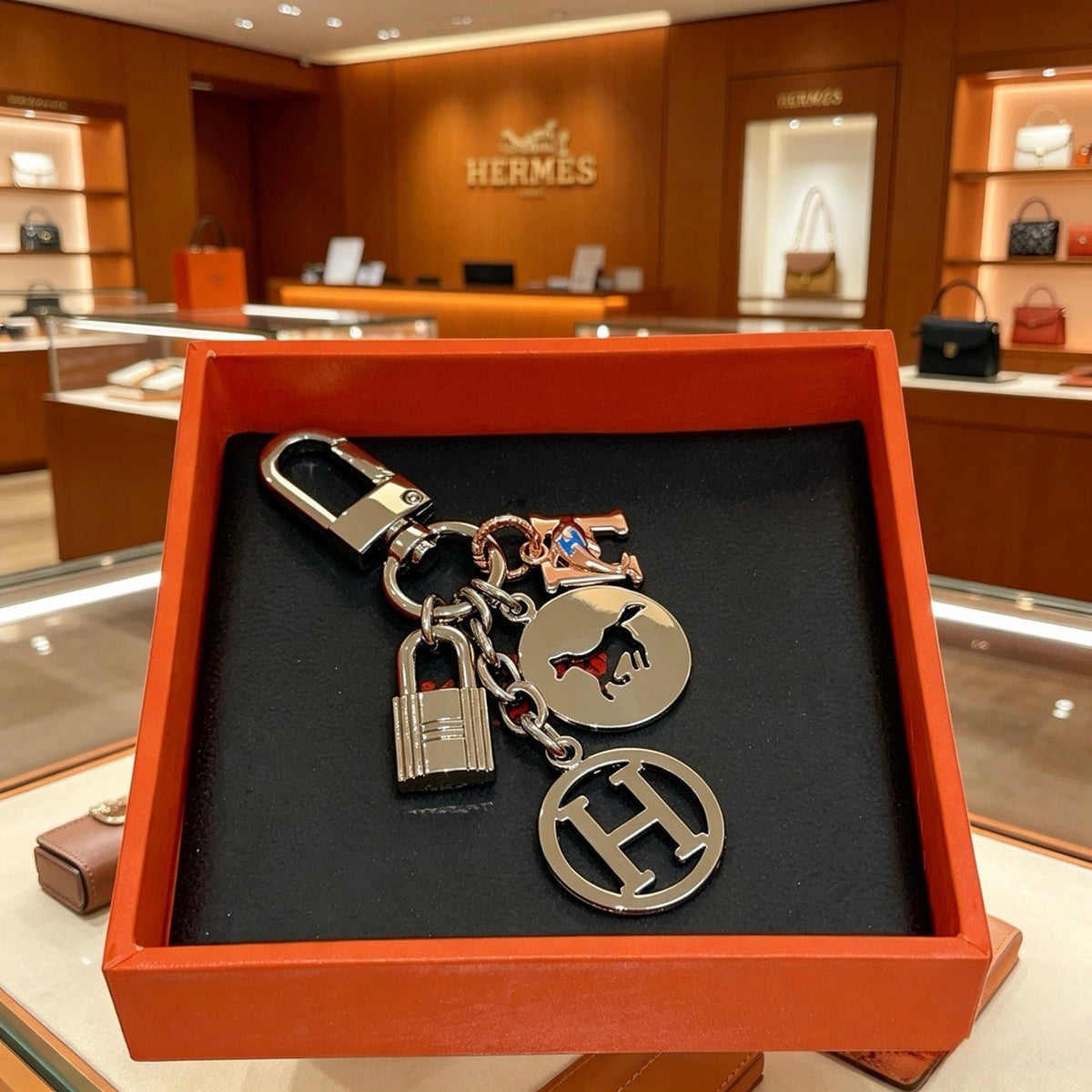 Martin Graham keychain in polished metal-tone – detail view