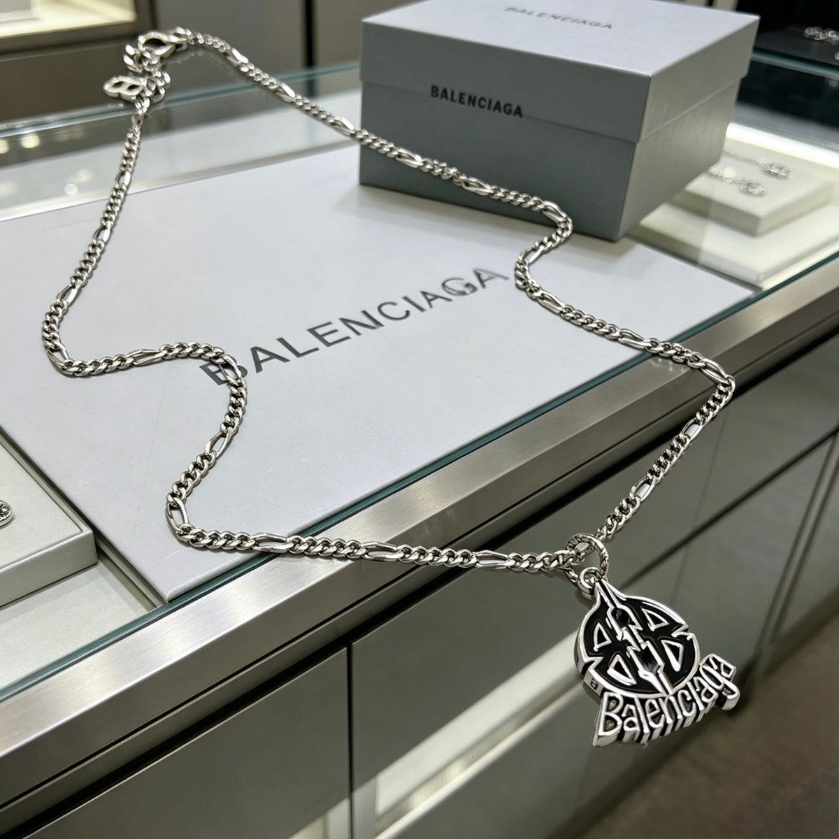 Martin Graham pendant necklace in polished metal-tone – front product view