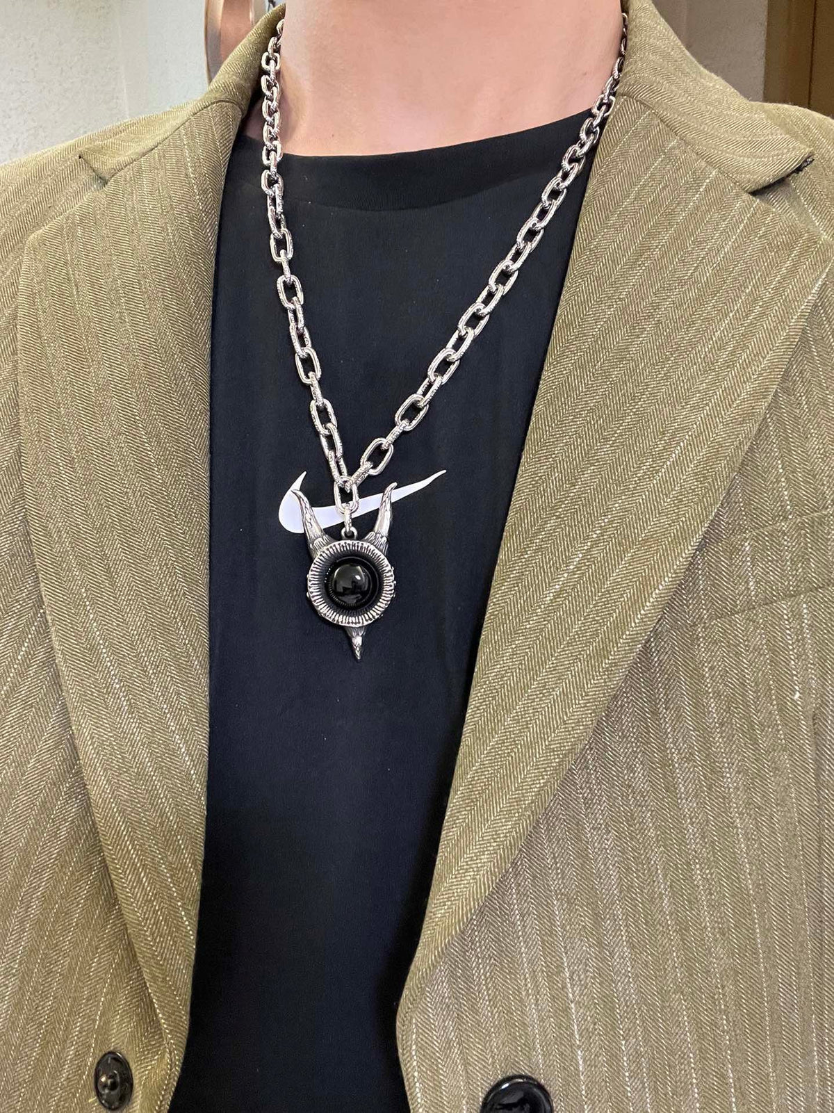 Martin Graham pendant necklace in polished metal-tone – styled product view