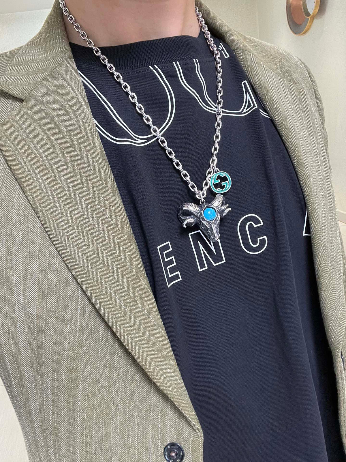 Martin Graham pendant necklace in polished metal-tone – styled product view
