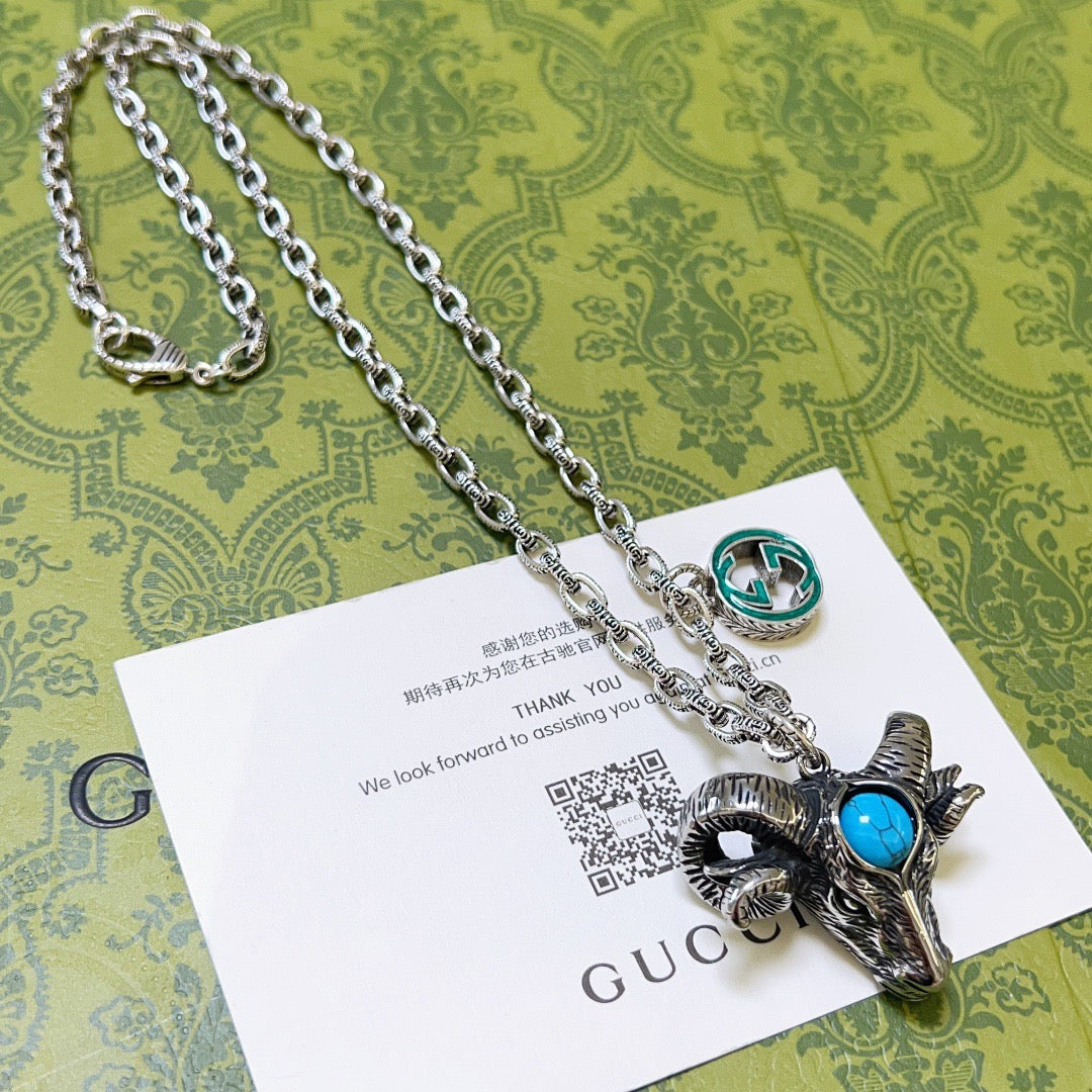 Martin Graham pendant necklace in polished metal-tone – front product view