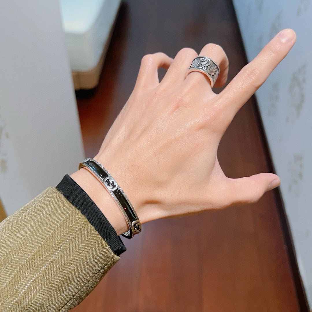 Martin Graham bangle in polished metal-tone – styled product view