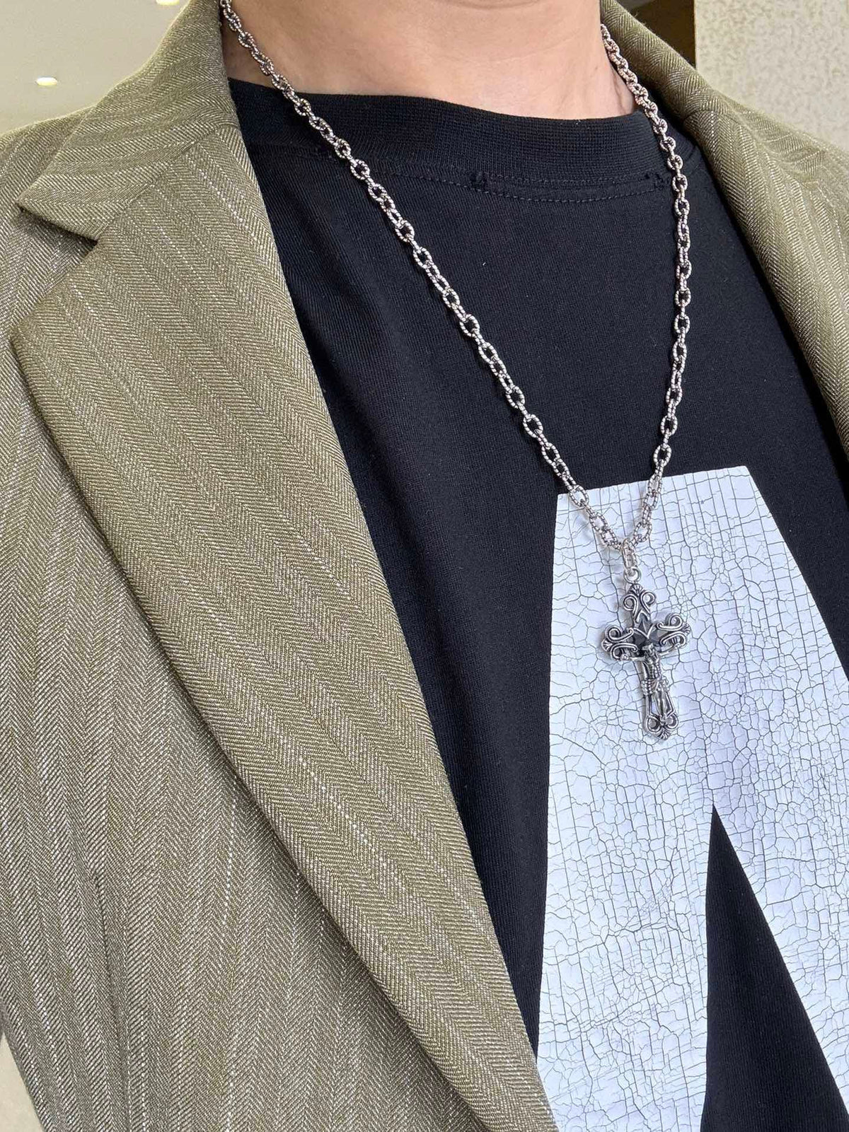 Martin Graham pendant necklace in polished metal-tone – styled product view