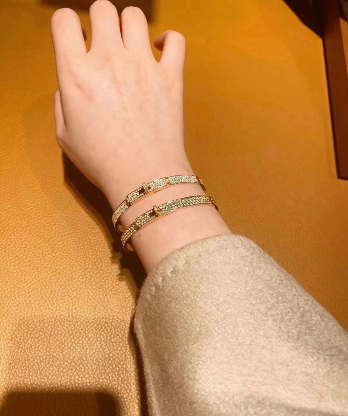 Martin Graham bangle in polished metal-tone – styled product view