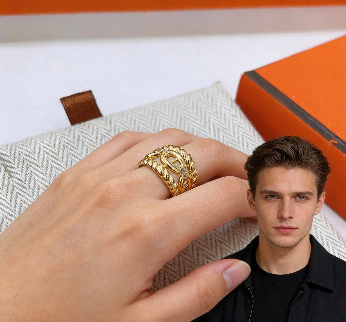 Martin Graham ring in polished metal-tone – styled product view