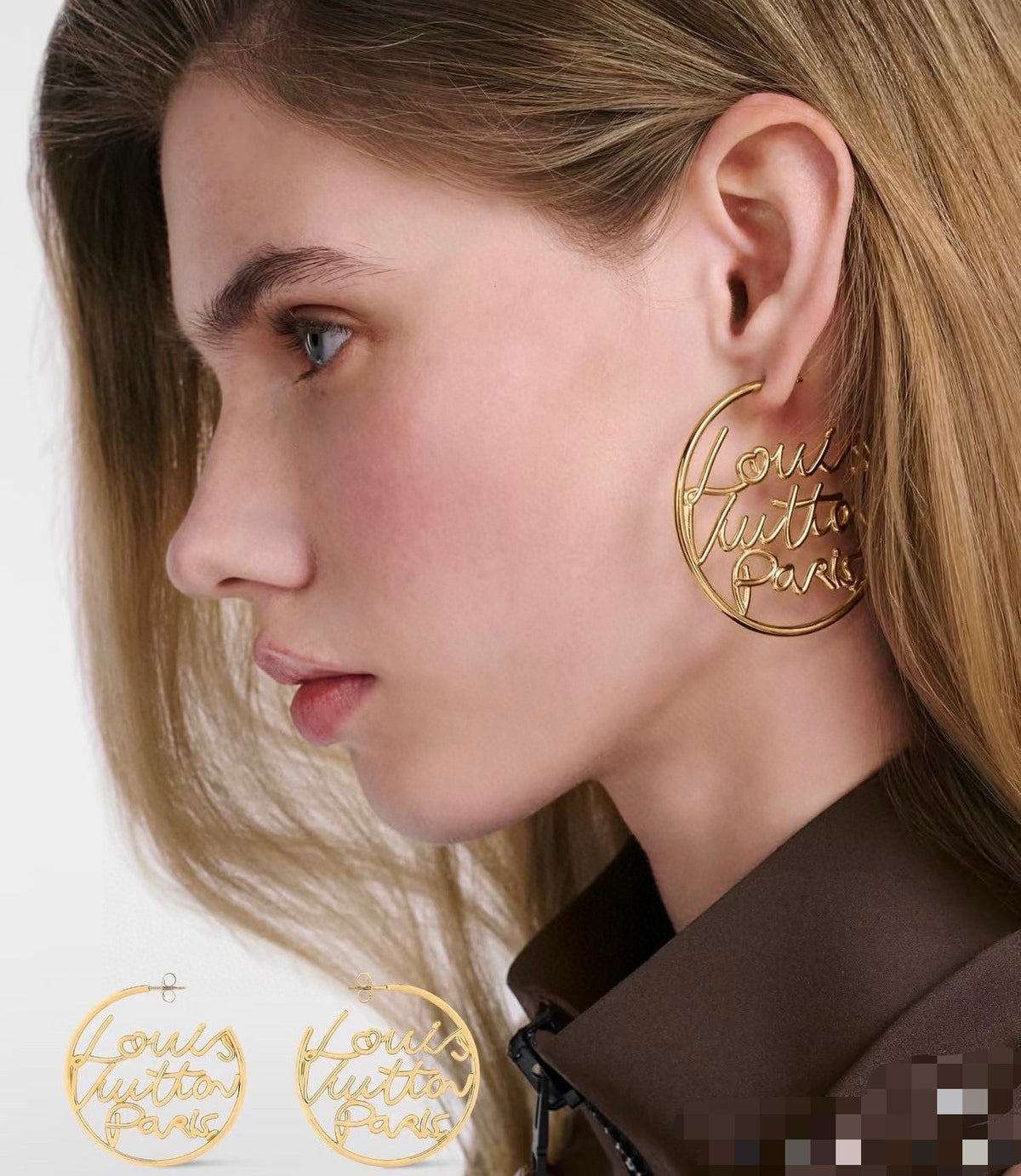 Martin Graham stud earrings in polished metal-tone – side detail