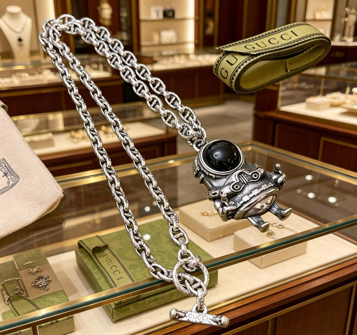 Martin Graham pendant necklace in polished metal-tone – front product view