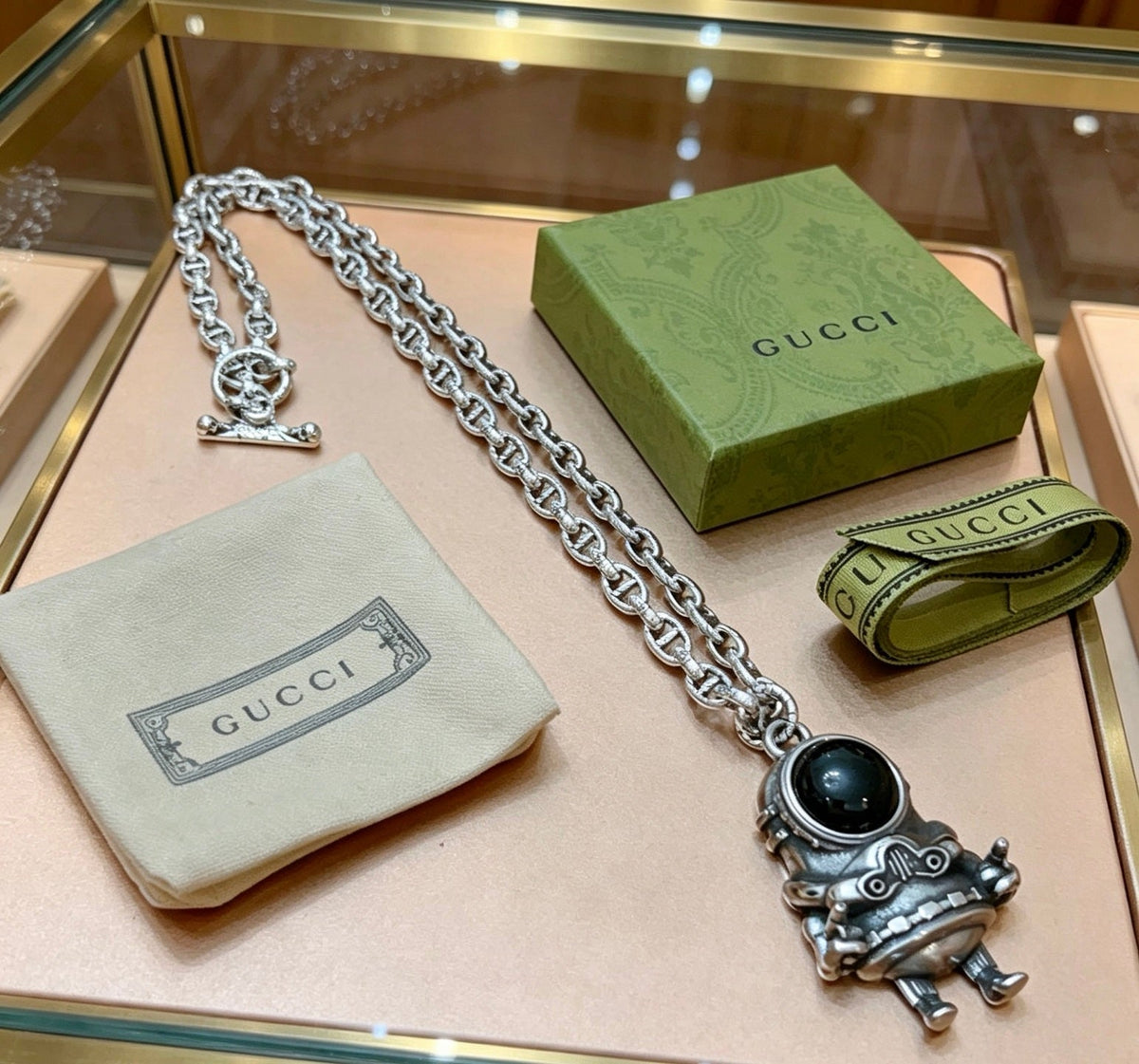 Martin Graham pendant necklace in polished metal-tone – front product view