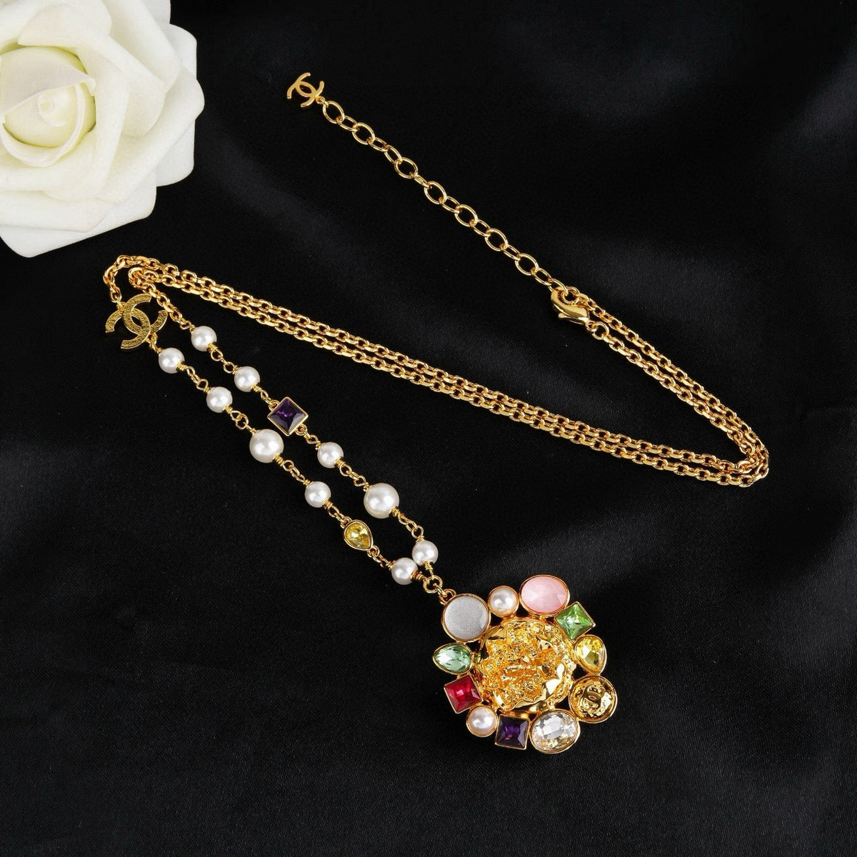 Martin Graham pendant necklace in polished metal-tone – front product view