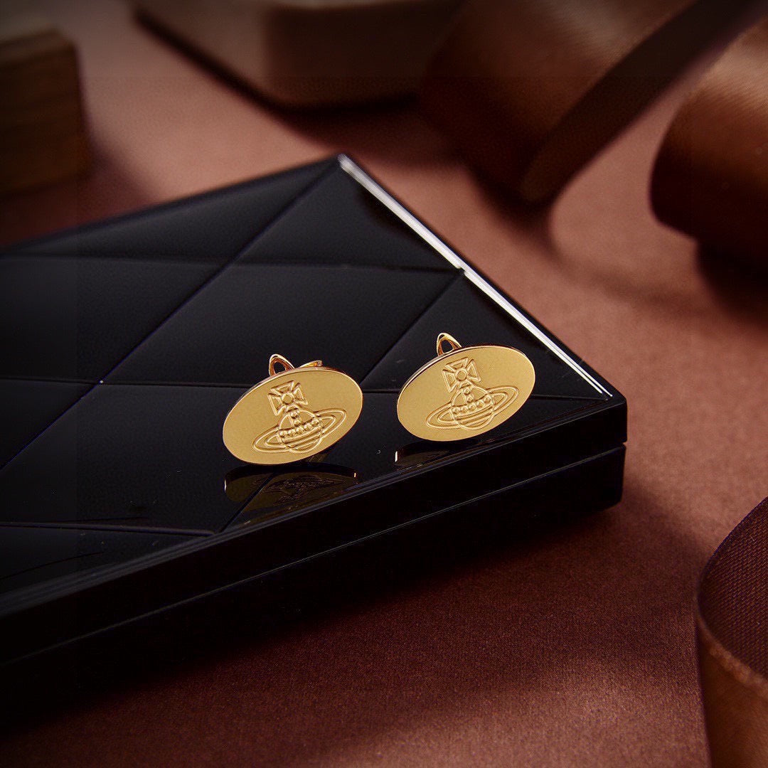 Martin Graham stud earrings in polished metal-tone – front product view