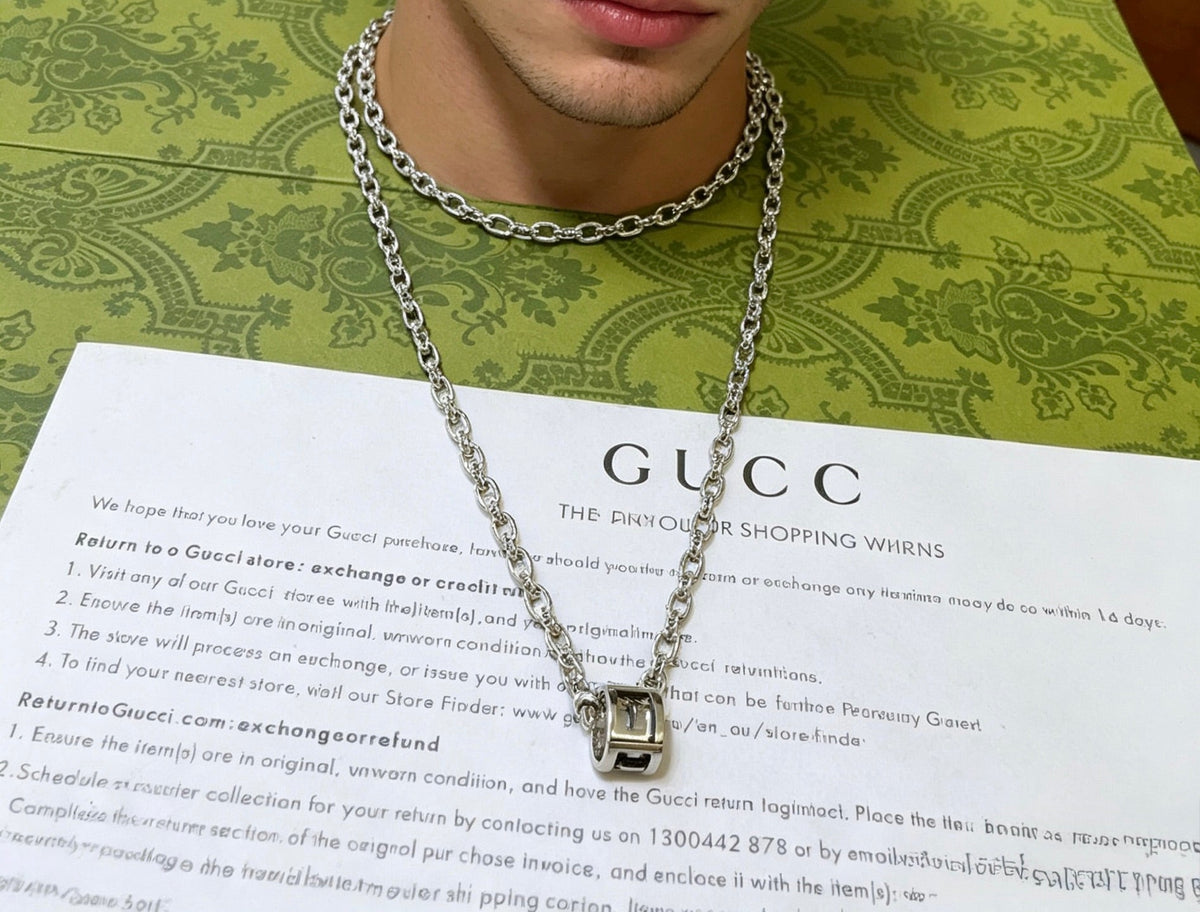 Martin Graham pendant necklace in polished metal-tone – styled product view