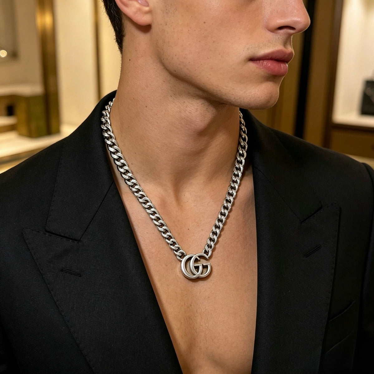 Martin Graham pendant necklace in polished metal-tone – front product view