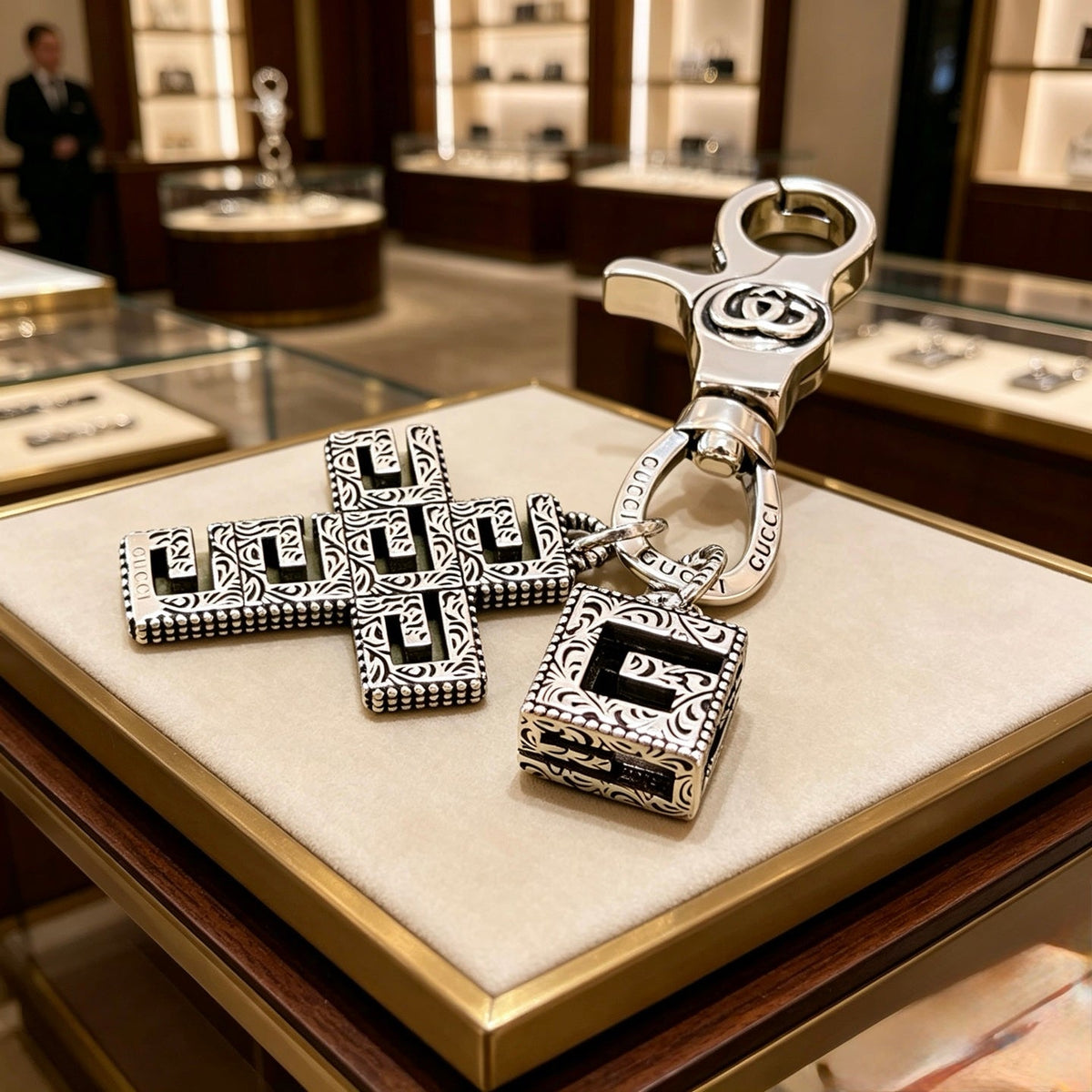 Martin Graham keychain in polished metal-tone – close-up detail