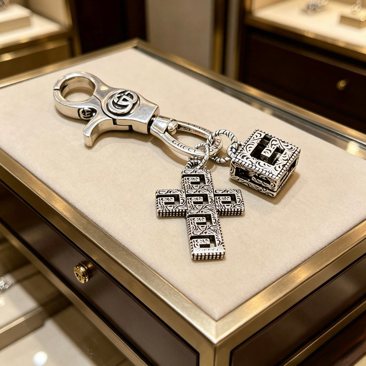 Martin Graham keychain in polished metal-tone – front product view