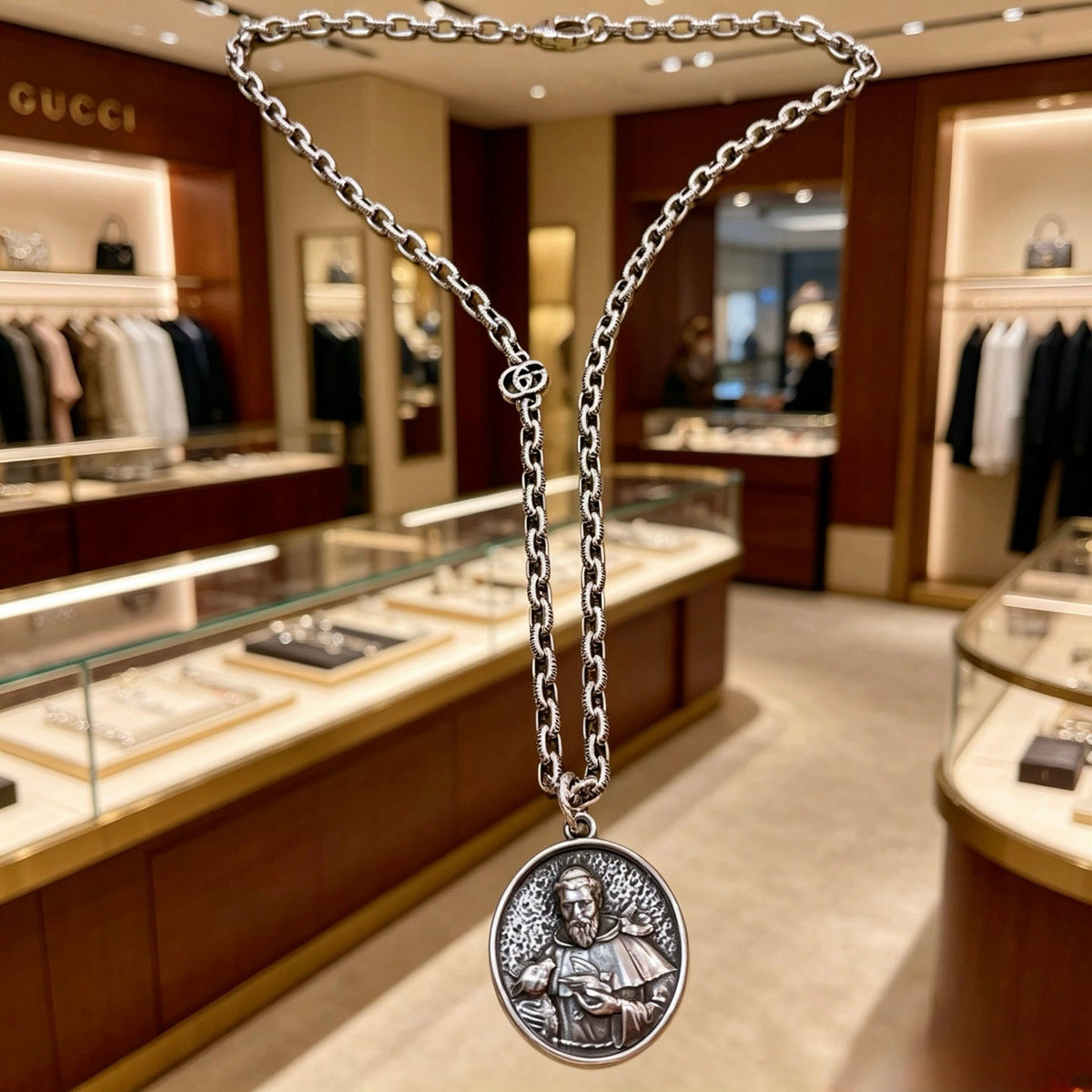 Martin Graham pendant necklace in polished metal-tone – styled product view