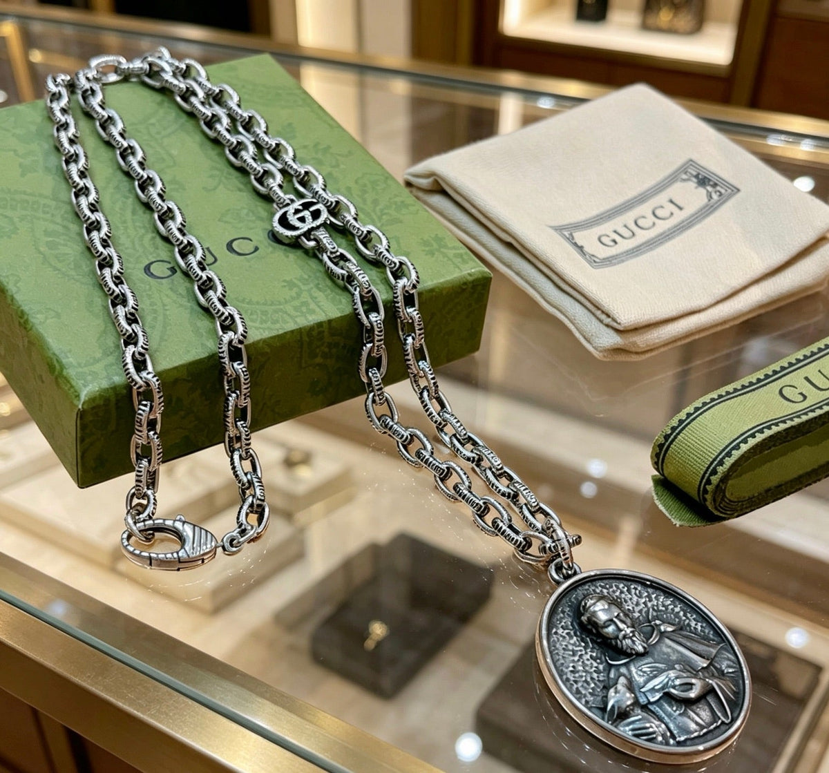 Martin Graham pendant necklace in polished metal-tone – front product view