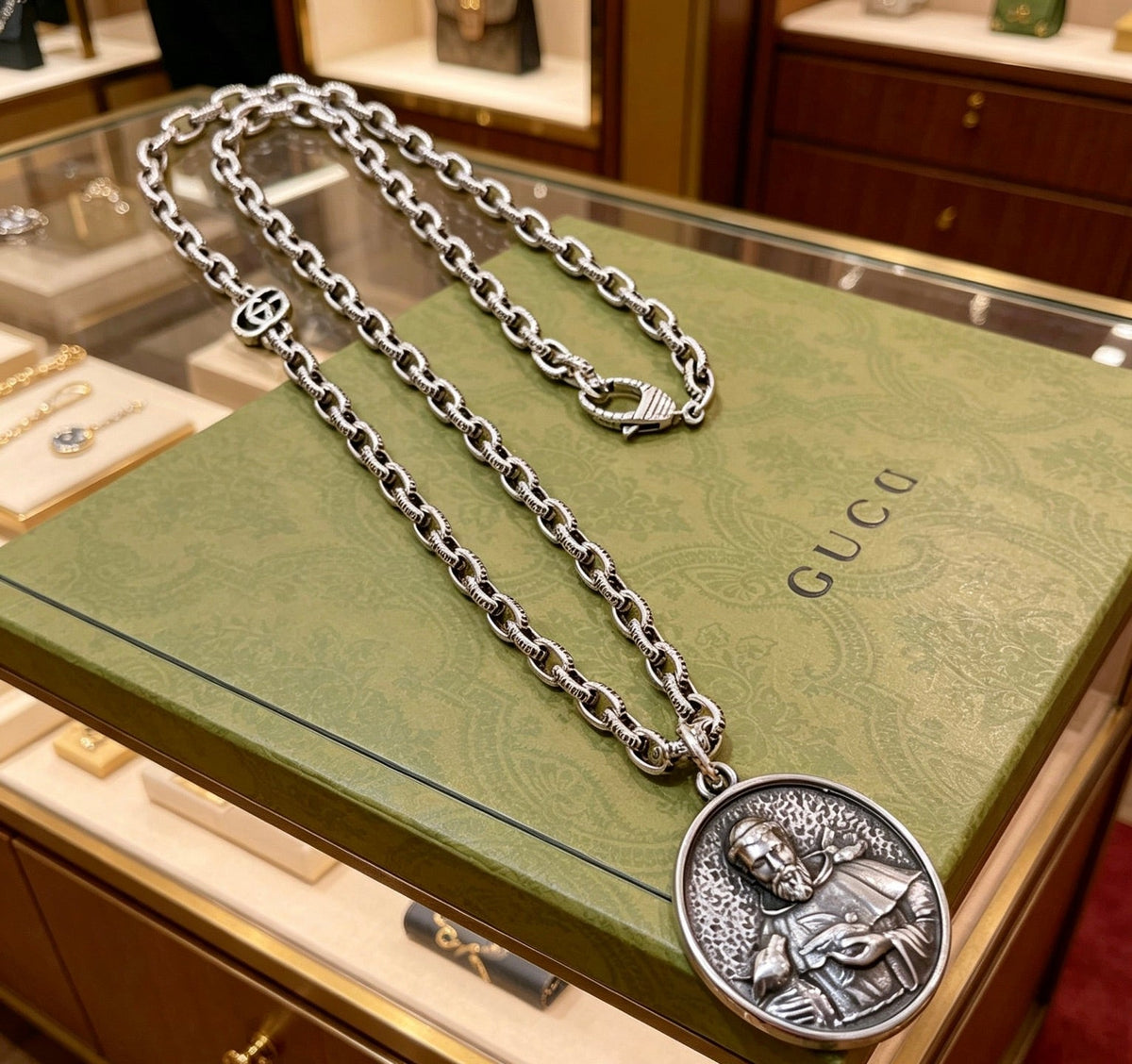 Martin Graham pendant necklace in polished metal-tone – front product view