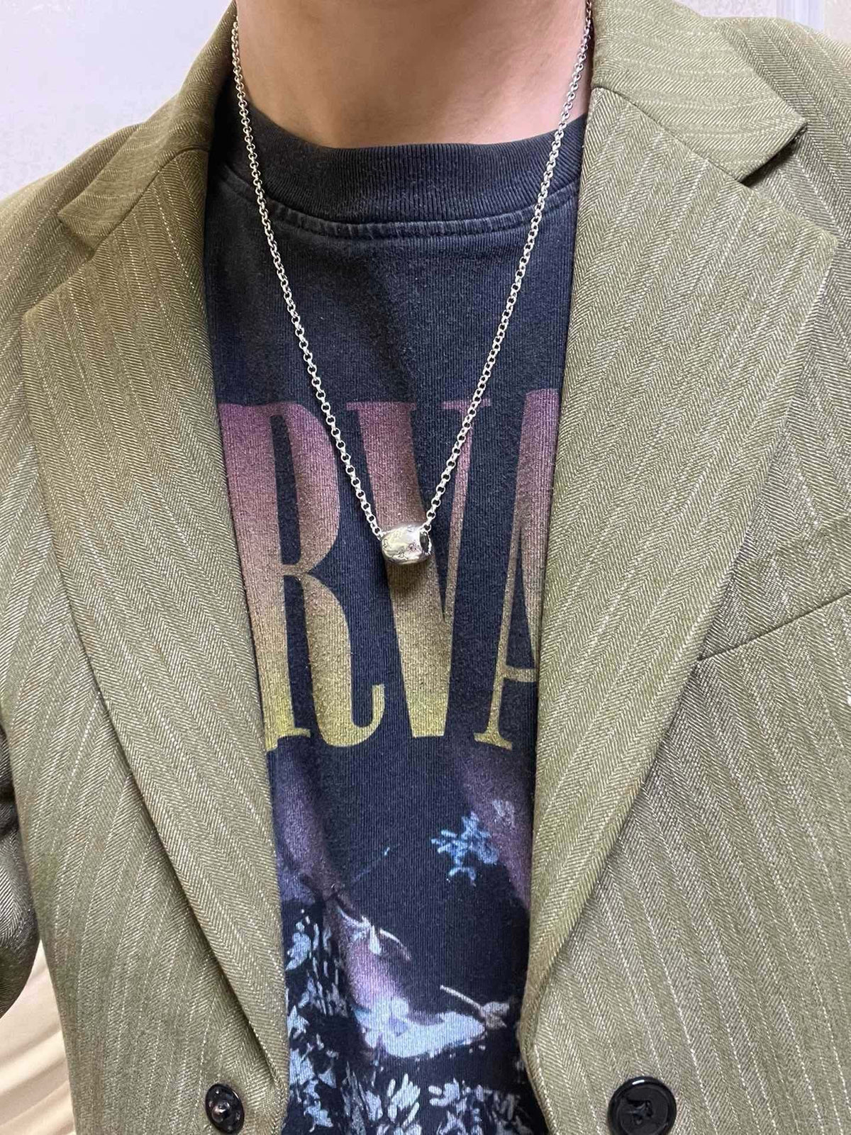 Martin Graham pendant necklace in polished metal-tone – styled product view