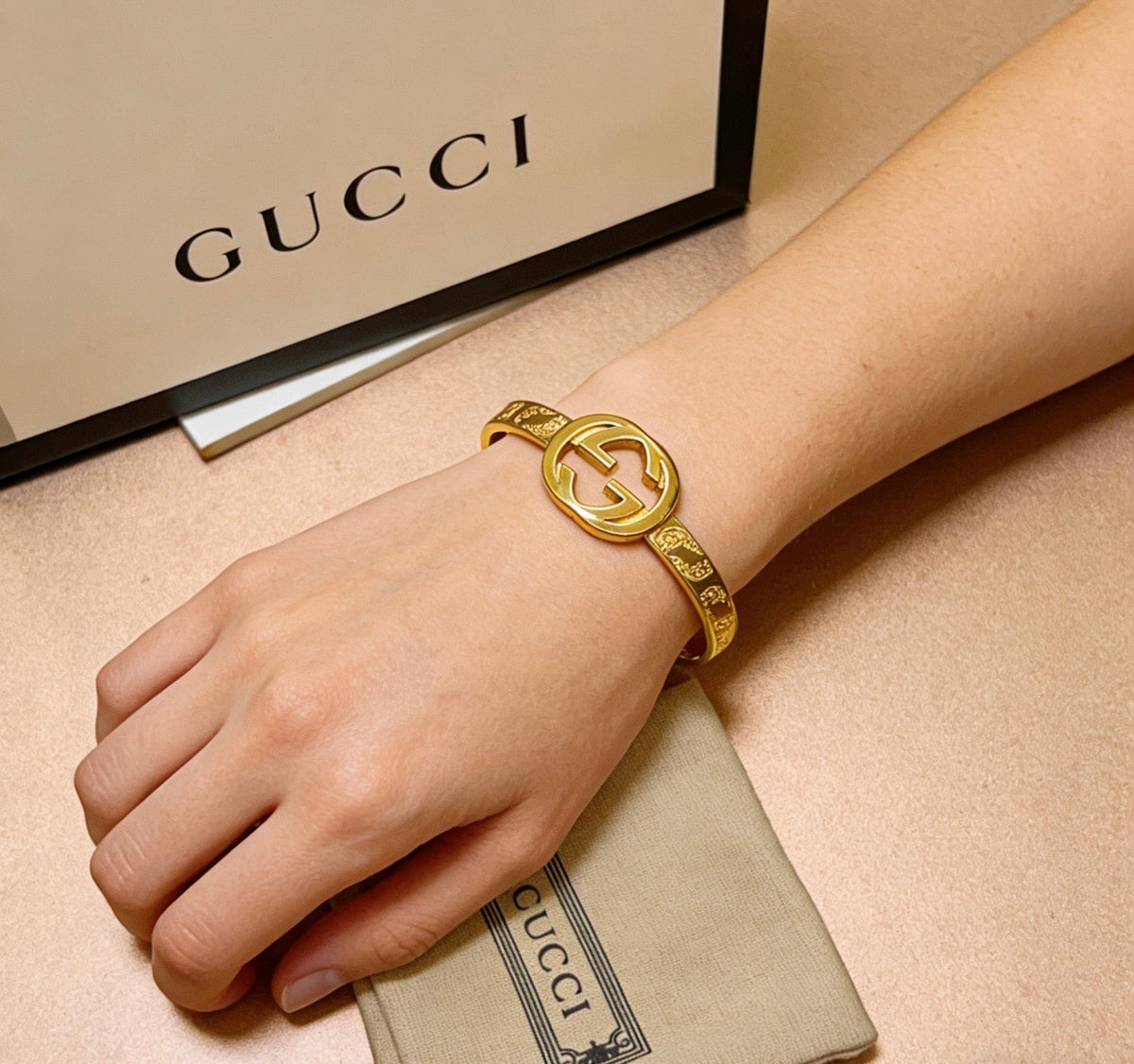 Martin Graham bangle in polished metal-tone – styled product view