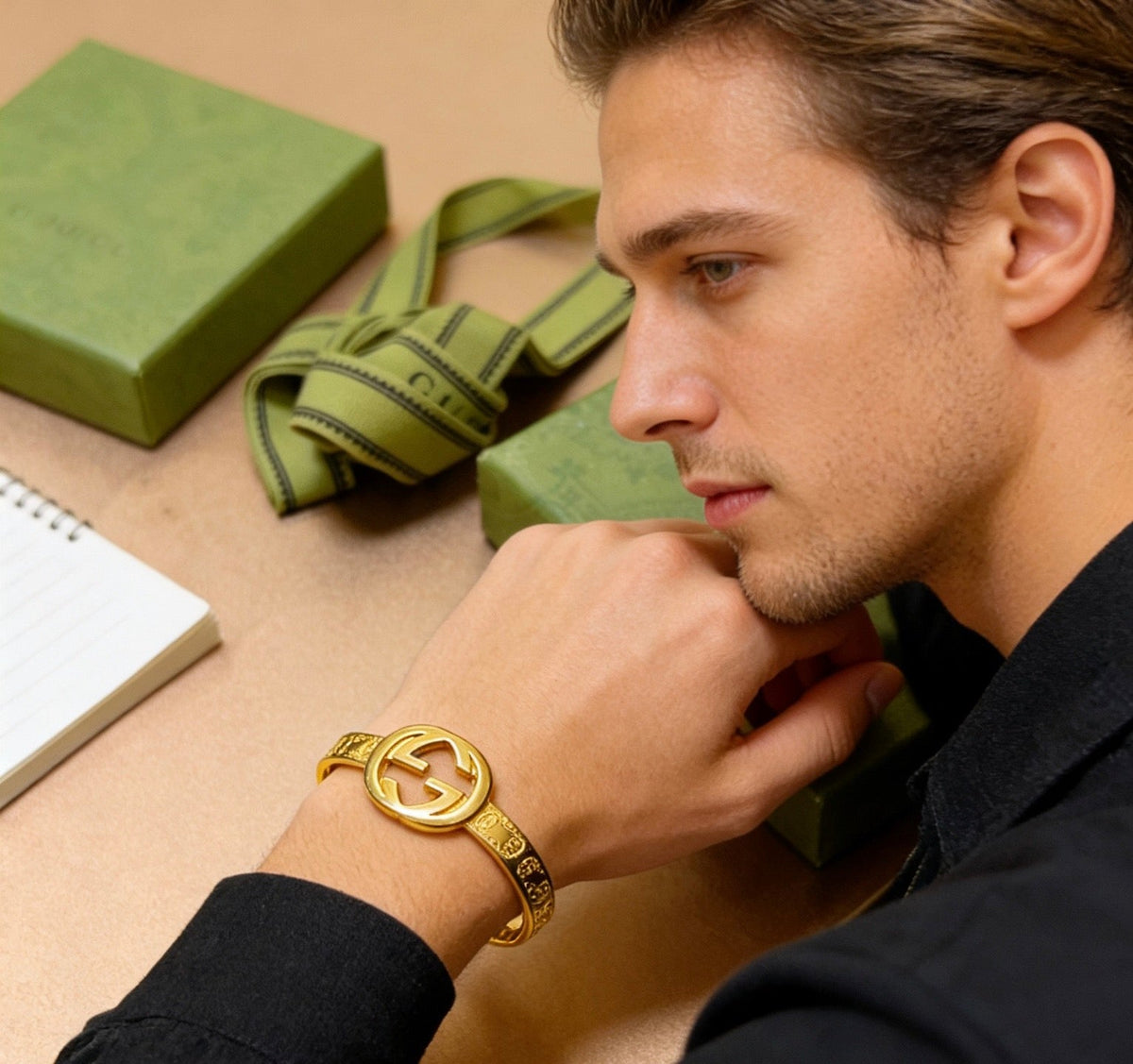 Martin Graham bangle in polished metal-tone – detail view