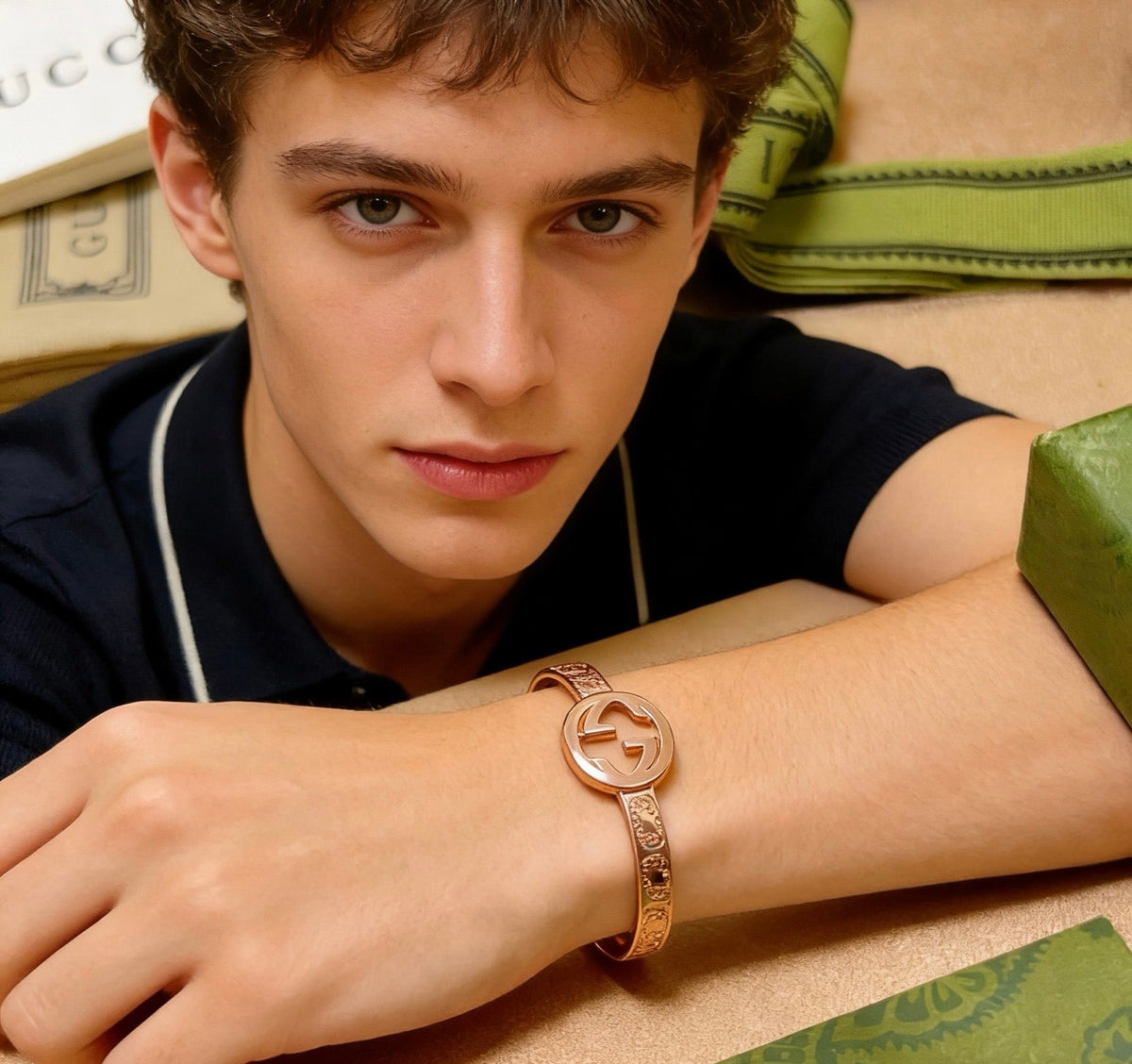 Martin Graham bangle in polished metal-tone – front product view