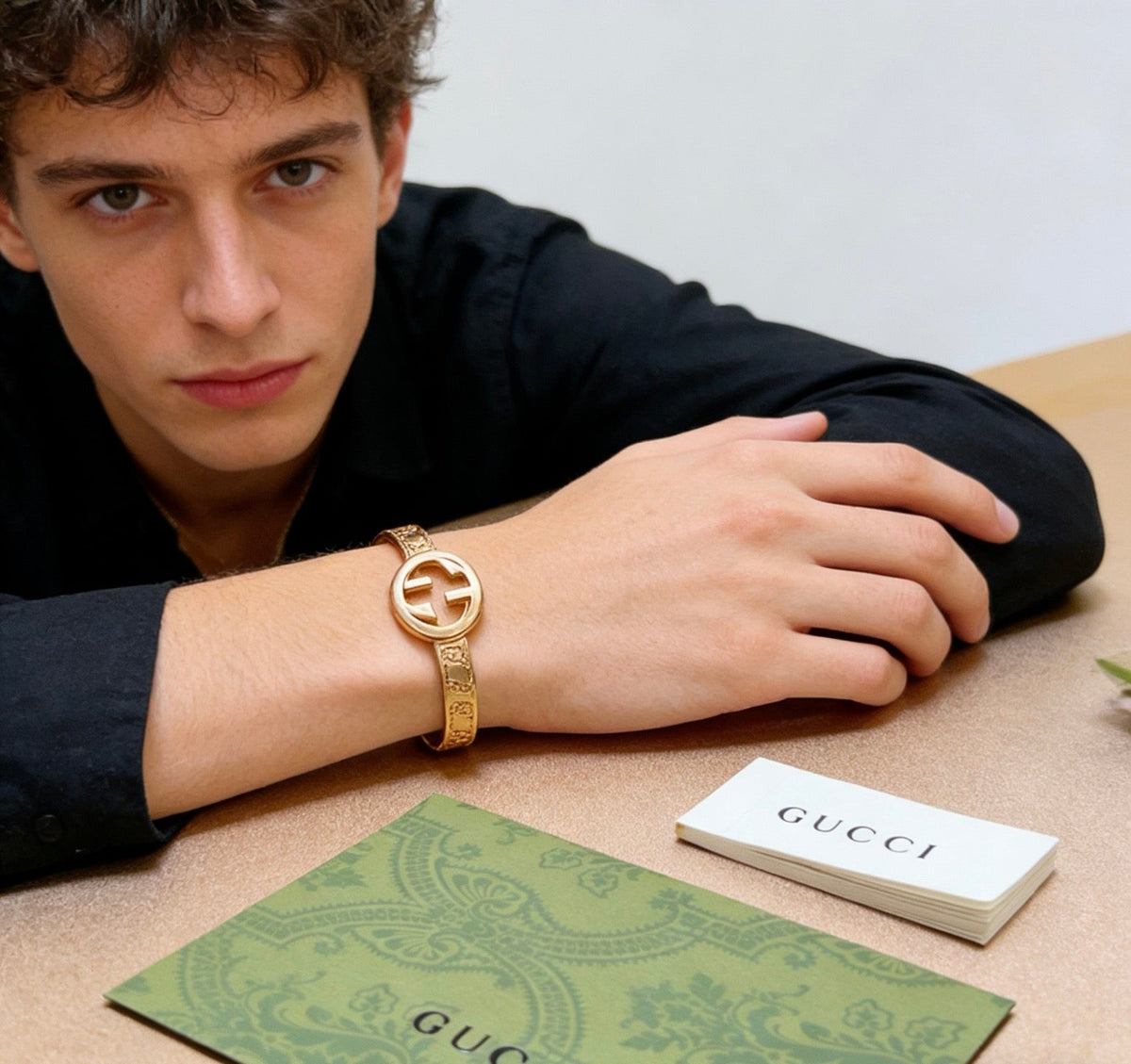 Martin Graham bangle in polished metal-tone – styled product view