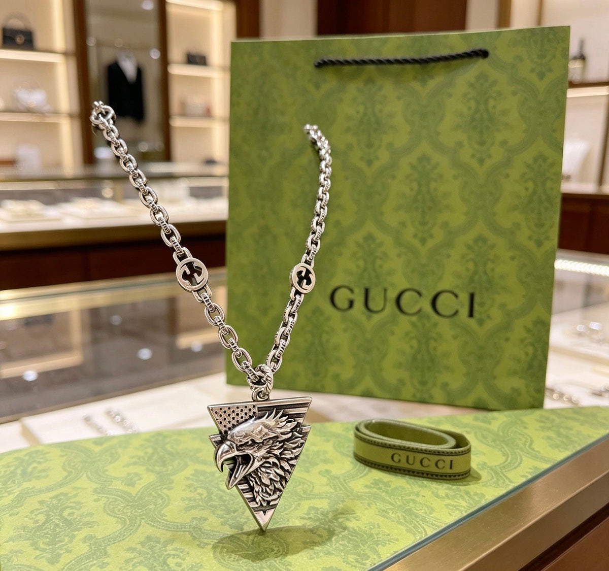 Martin Graham pendant necklace in polished metal-tone – styled product view