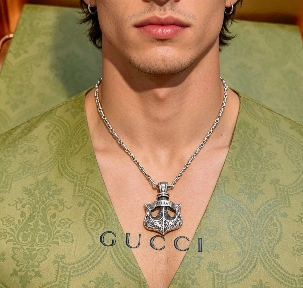 Martin Graham pendant necklace in polished metal-tone – styled product view