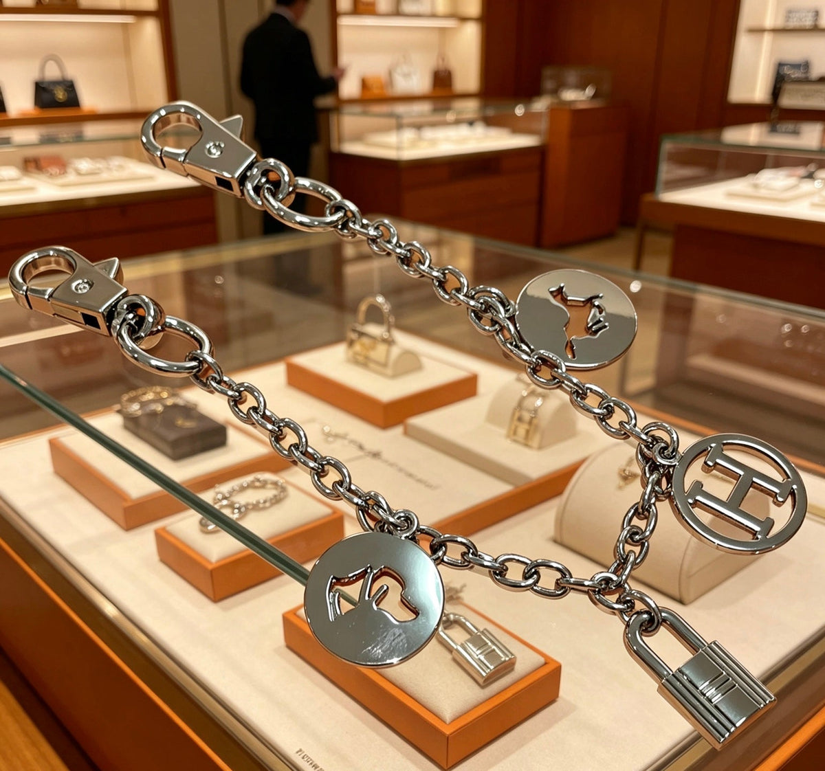 Martin Graham keychain in polished metal-tone – styled product view