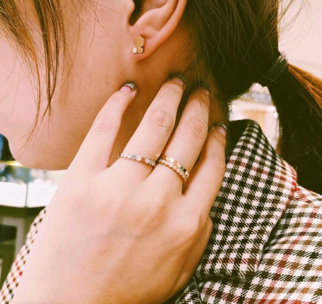 Martin Graham stud earrings in polished metal-tone – side detail