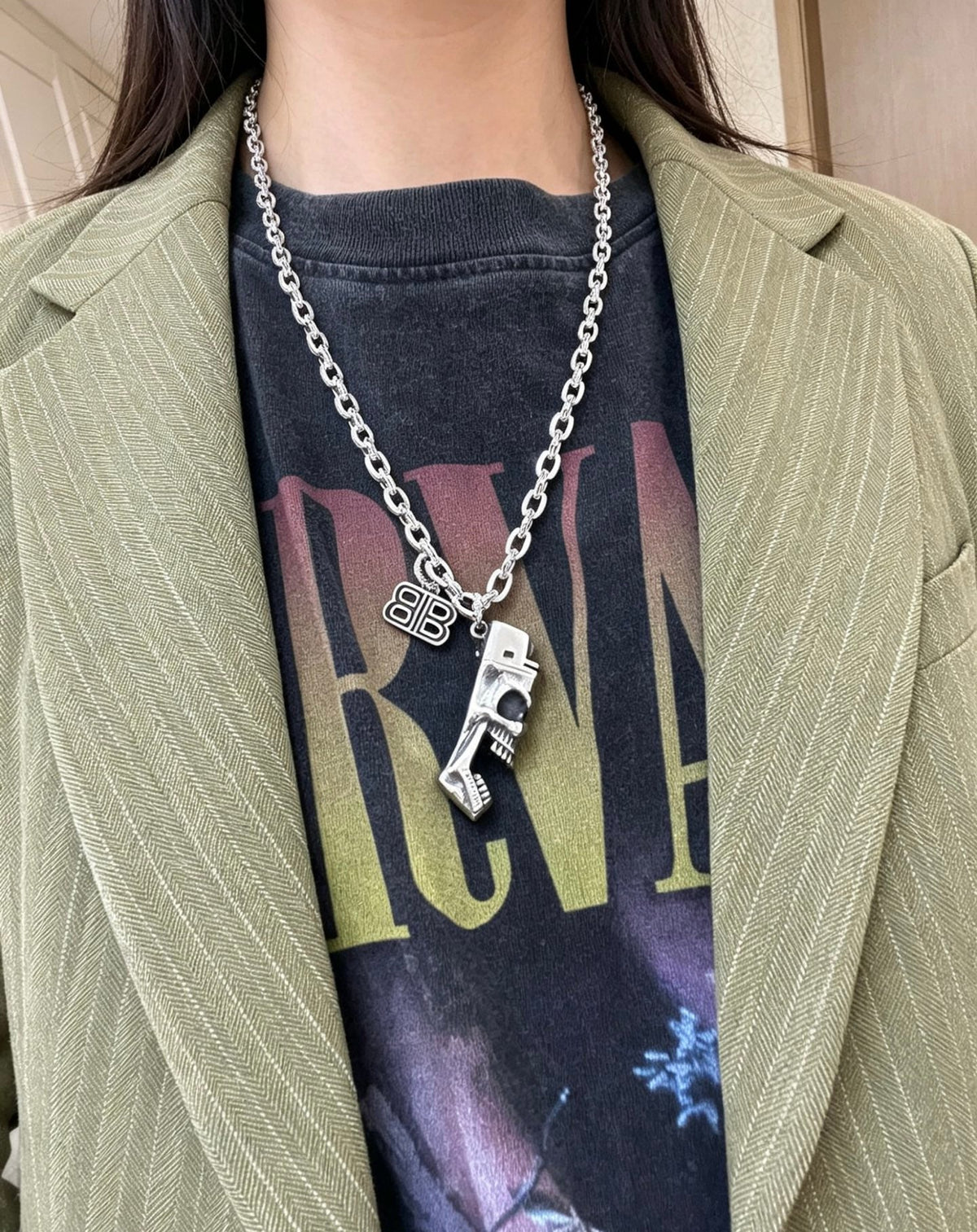 Martin Graham pendant necklace in polished metal-tone – styled product view