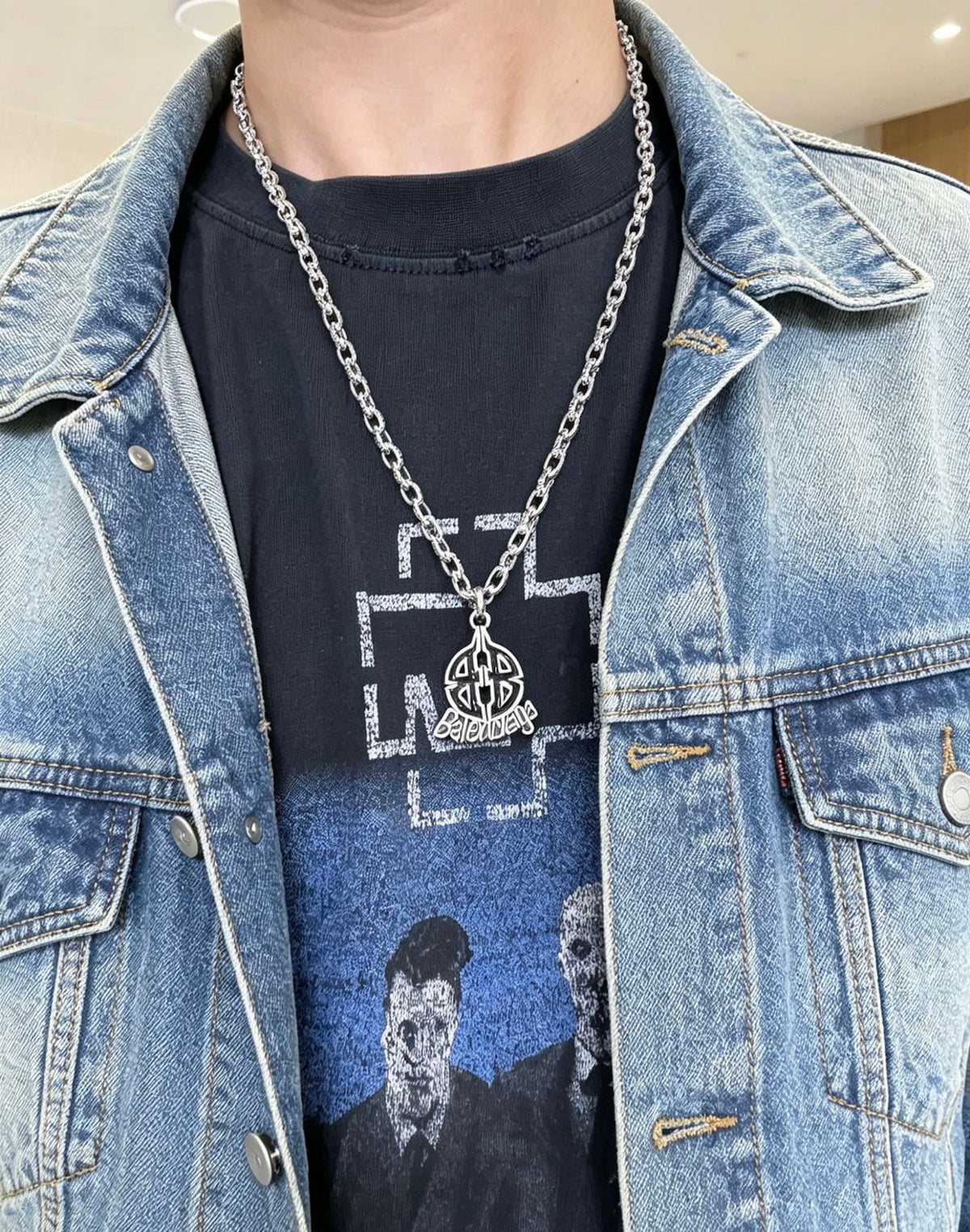 Martin Graham pendant necklace in polished metal-tone – styled product view