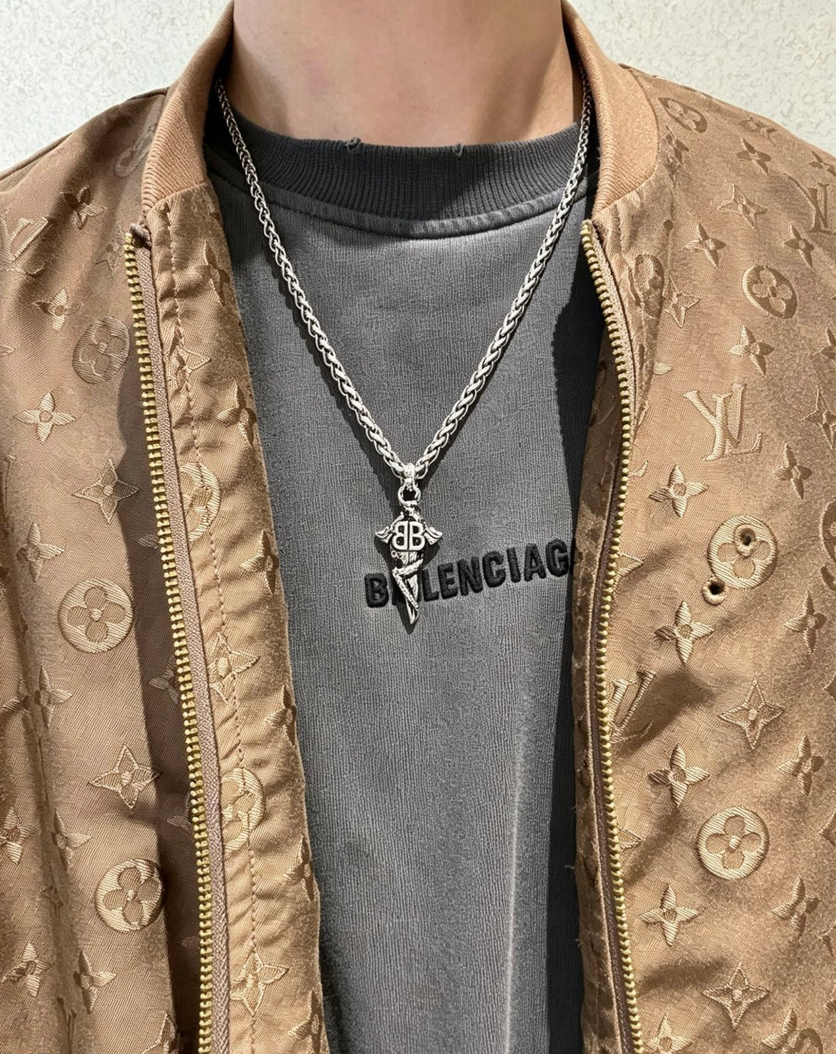 Martin Graham pendant necklace in polished metal-tone – styled product view