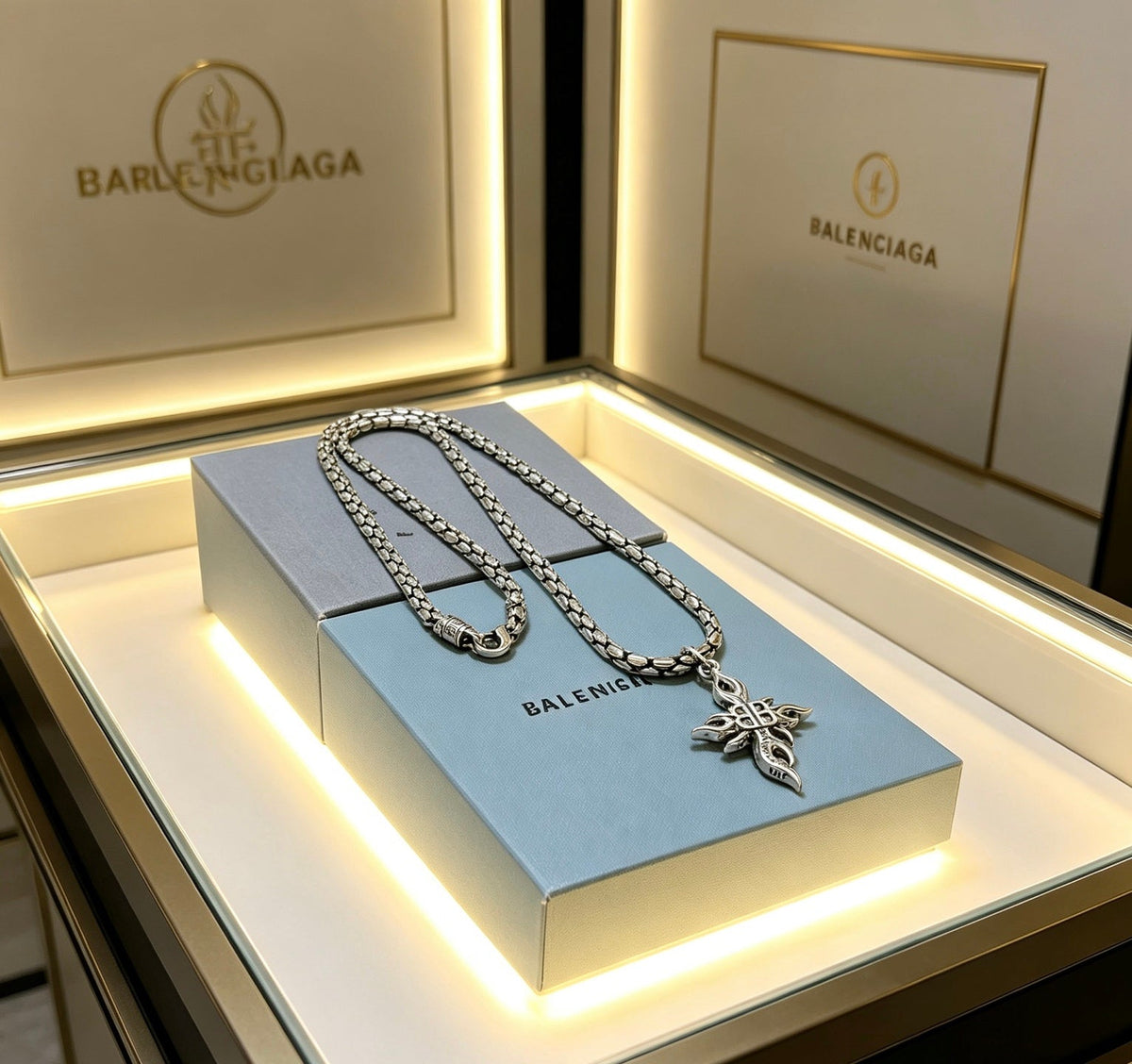 Martin Graham pendant necklace in polished metal-tone – close-up detail
